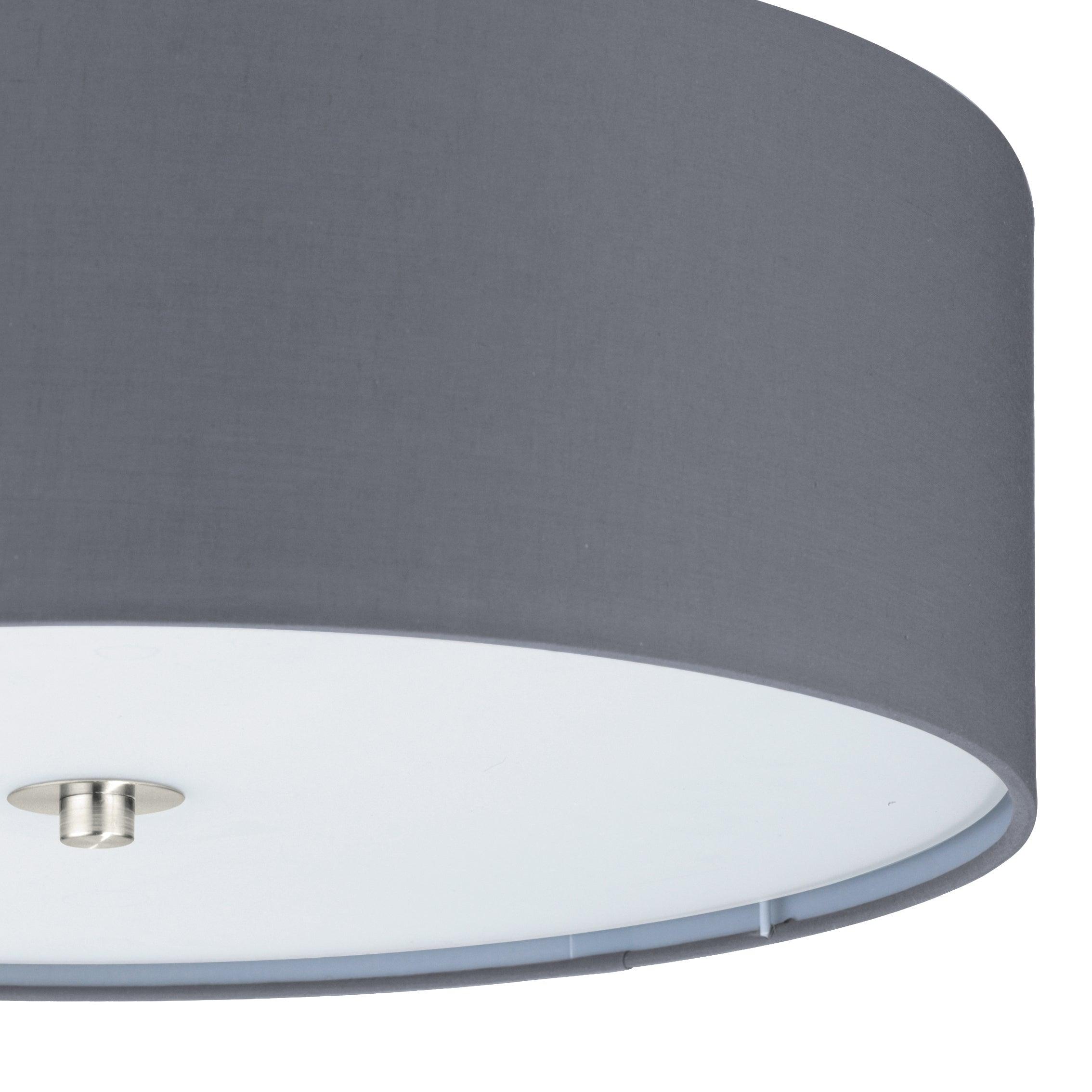 eglo pasteri flush 47 5cm grey fabric drum shade with glass diffuser Kitchen Lighting Close Up