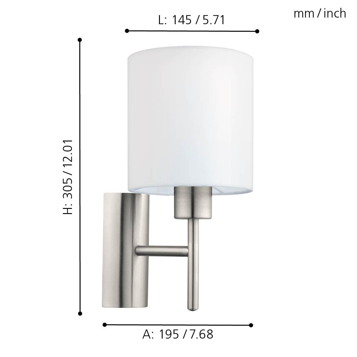eglo pasteri nickel wall light white shade living room close up