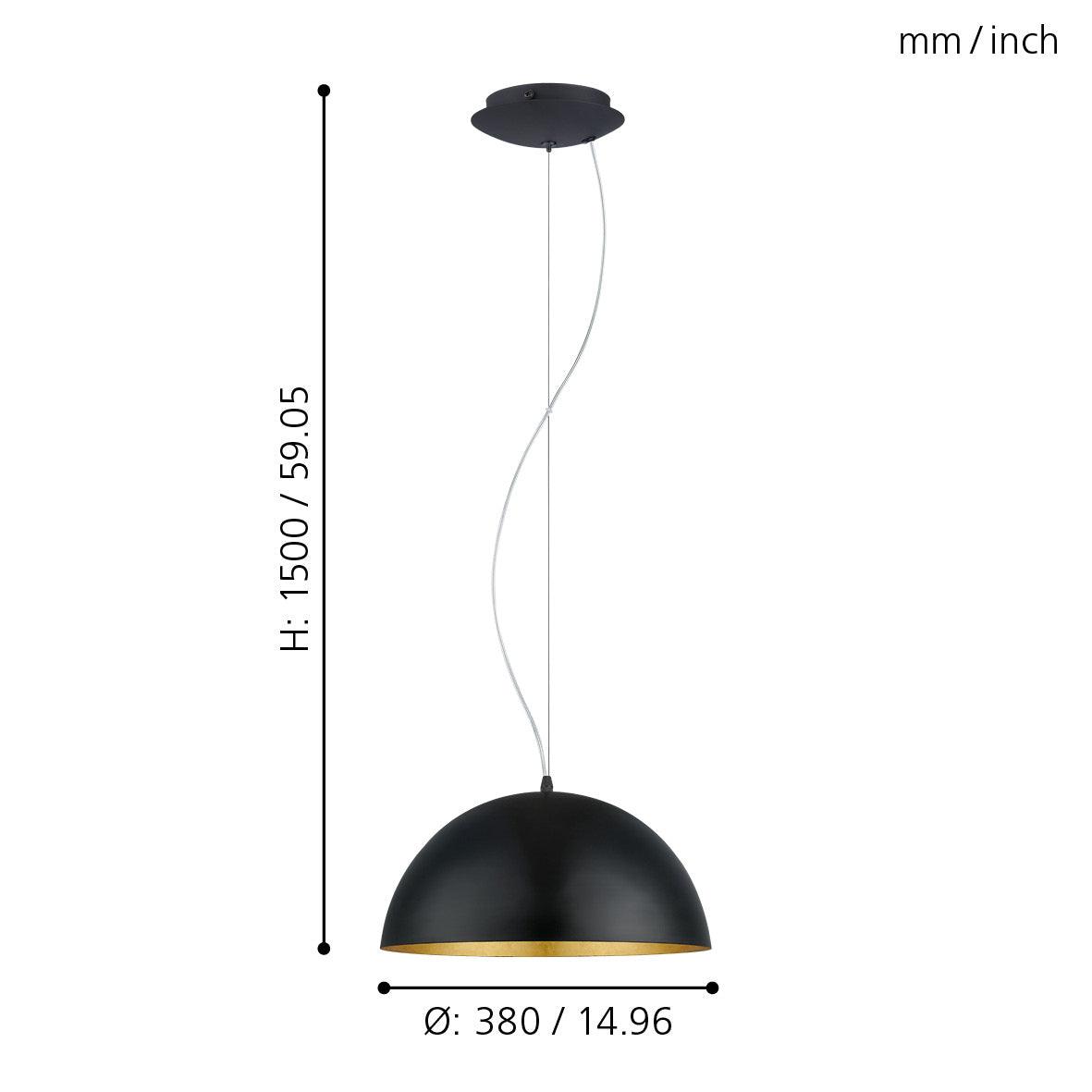 eglo gaetano 1 round black gold ceiling pendant 38cm living room close up