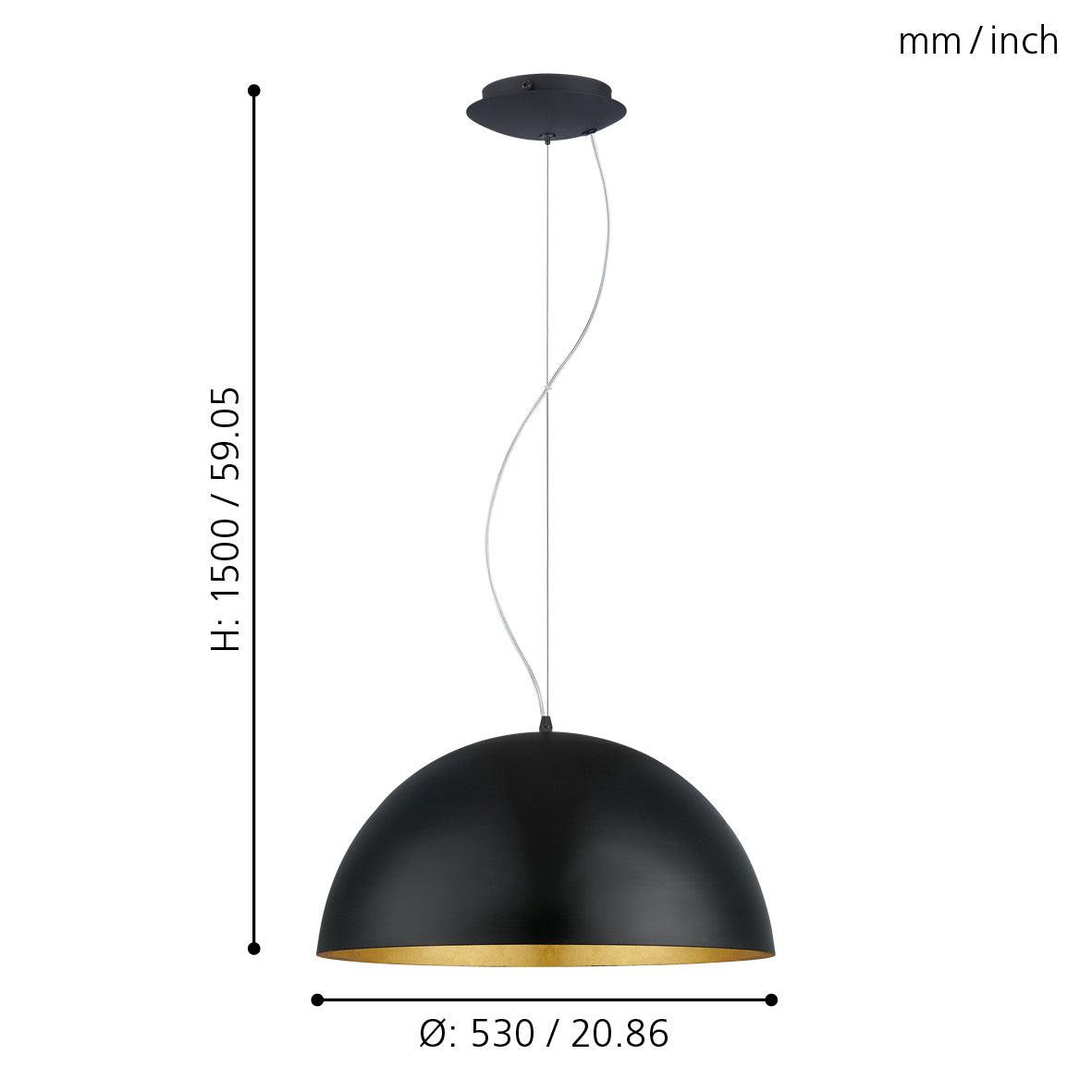 eglo gaetano 1 round black gold ceiling pendant 53cm kitchen lighting