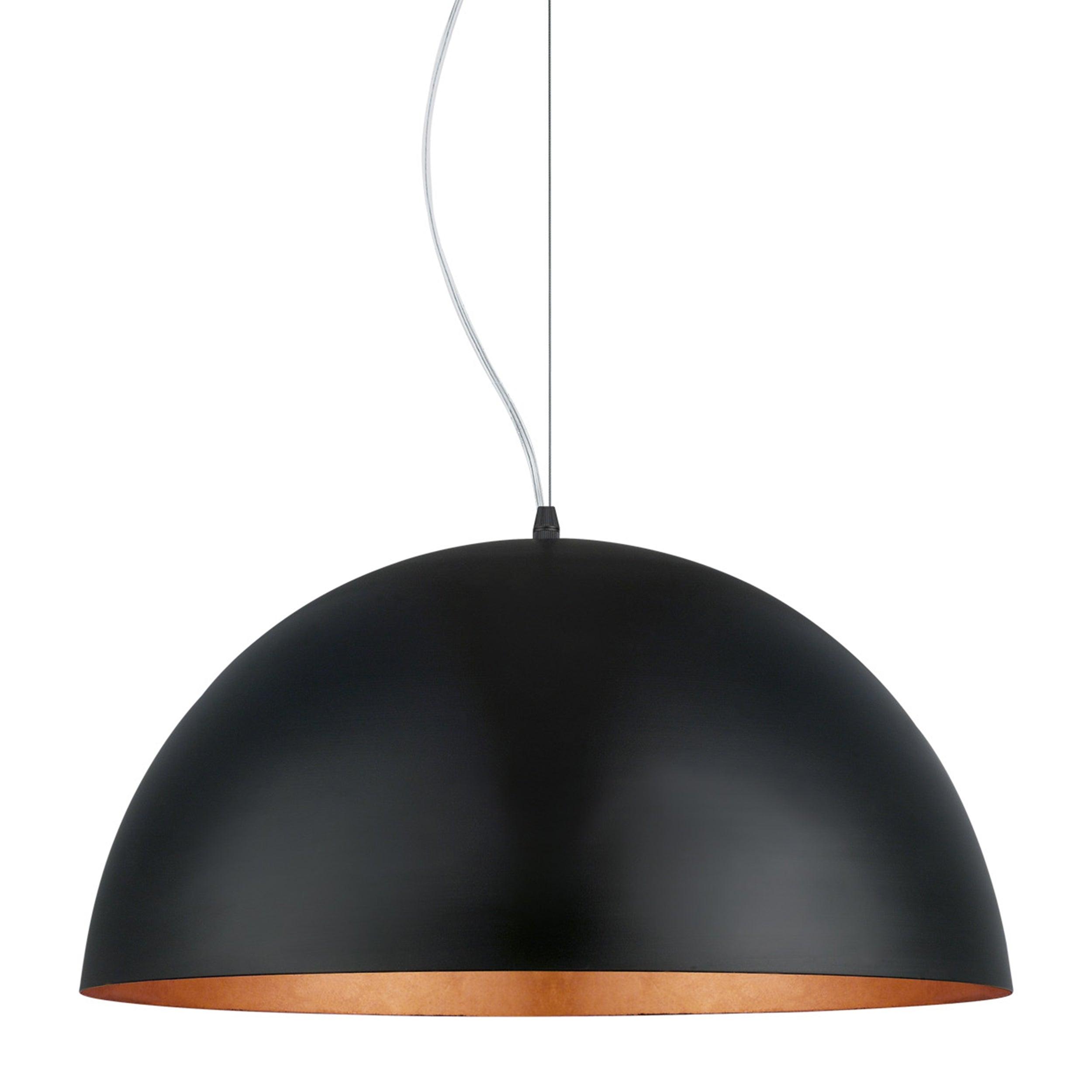 eglo gaetano 1 round black copper ceiling pendant 53cm living room close up