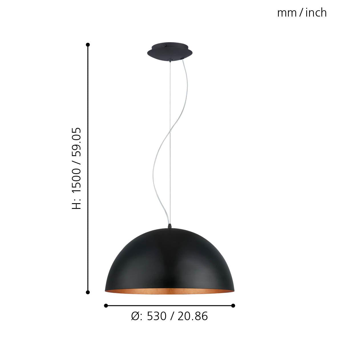 eglo gaetano 1 round black copper ceiling pendant 53cm kitchen lighting