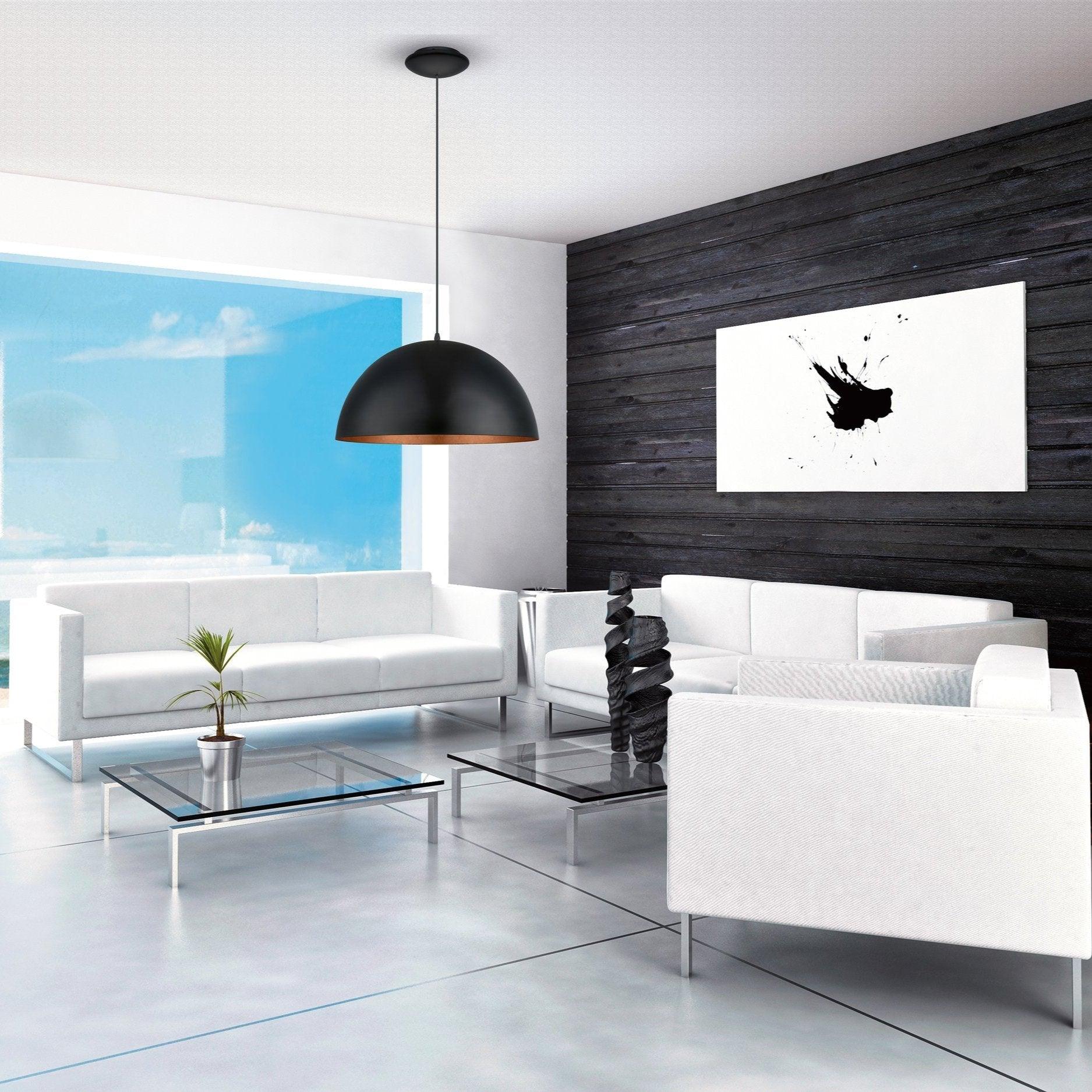 eglo gaetano 1 round black copper ceiling pendant 53cm