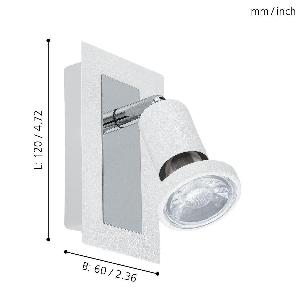 eglo sarria white chrome wall spotlight living room close up