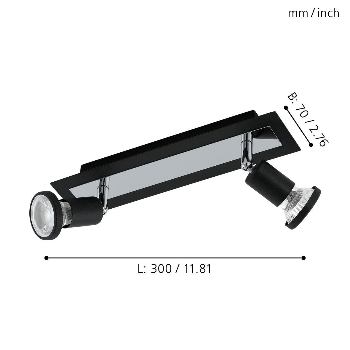 eglo sarria black chrome 2 light bar spotlight kitchen lighting