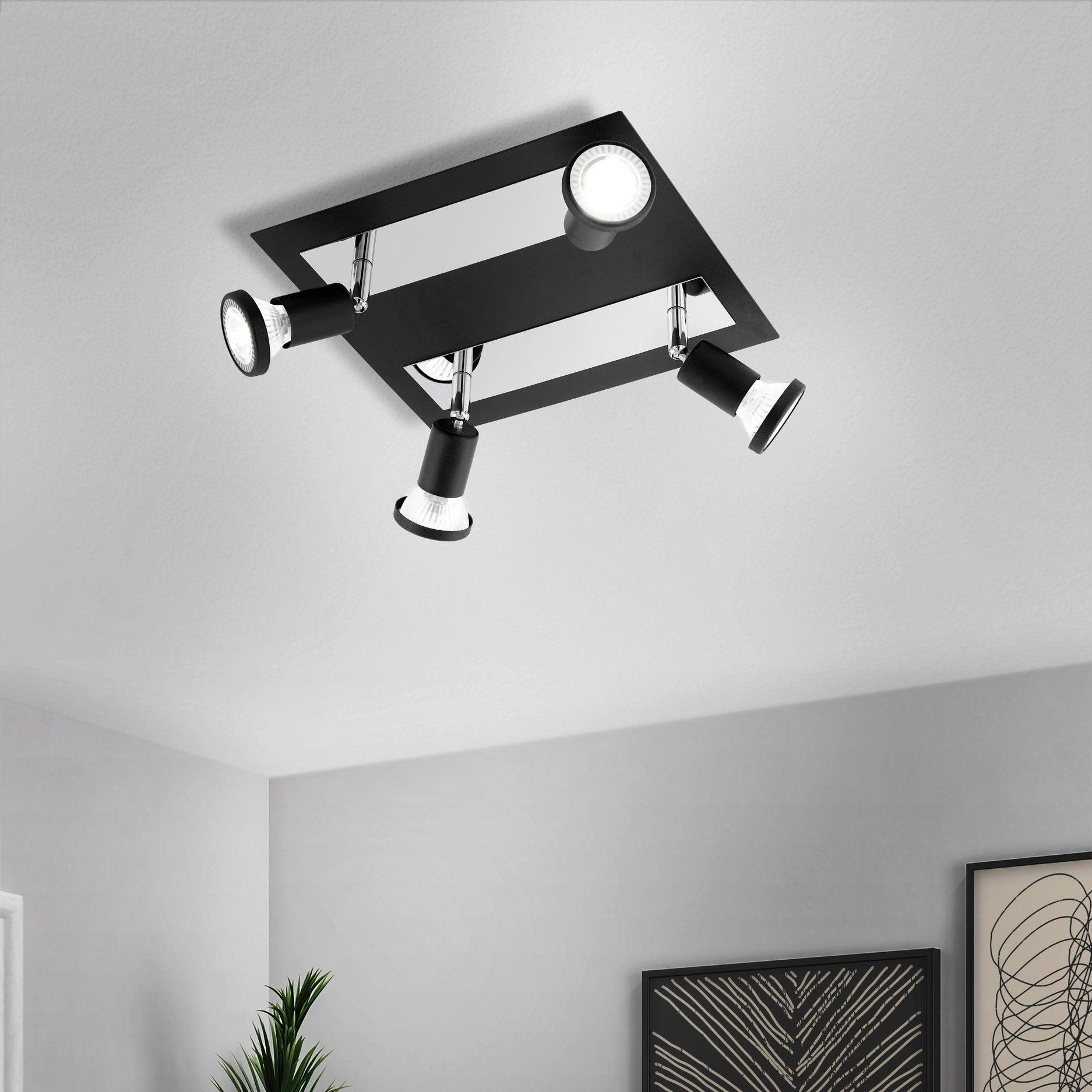 eglo sarria black chrome 4 light plate spotlight