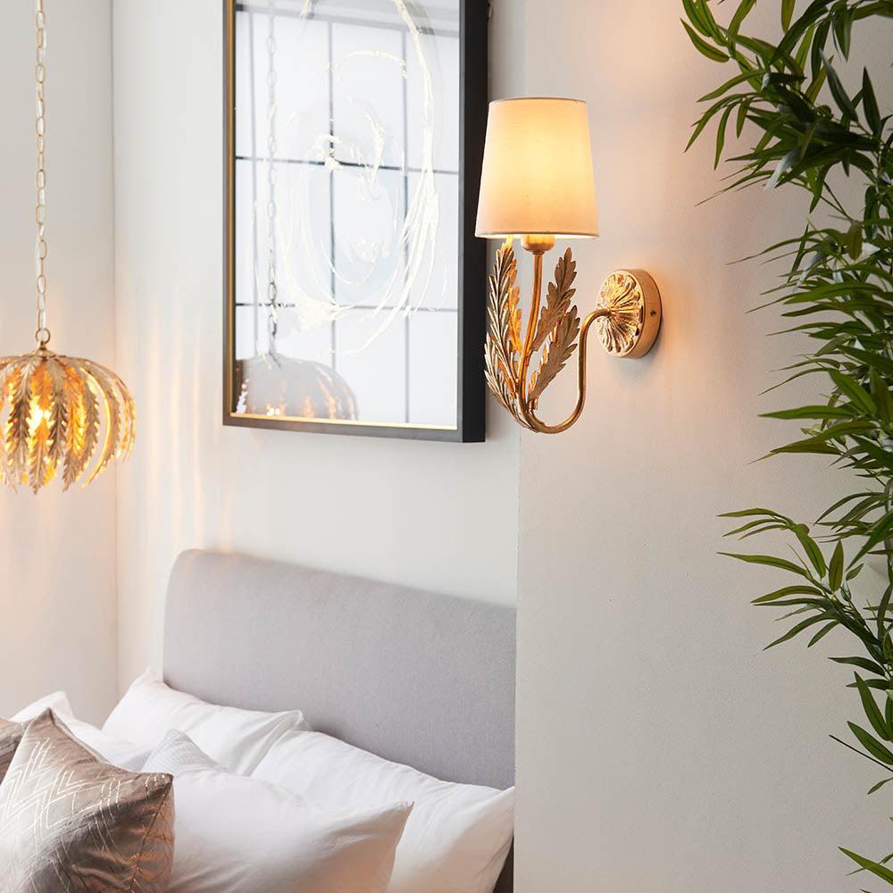 Endon Delphine Gold Wall Light With Ivory Shade-WAREHOUSE-40-290626