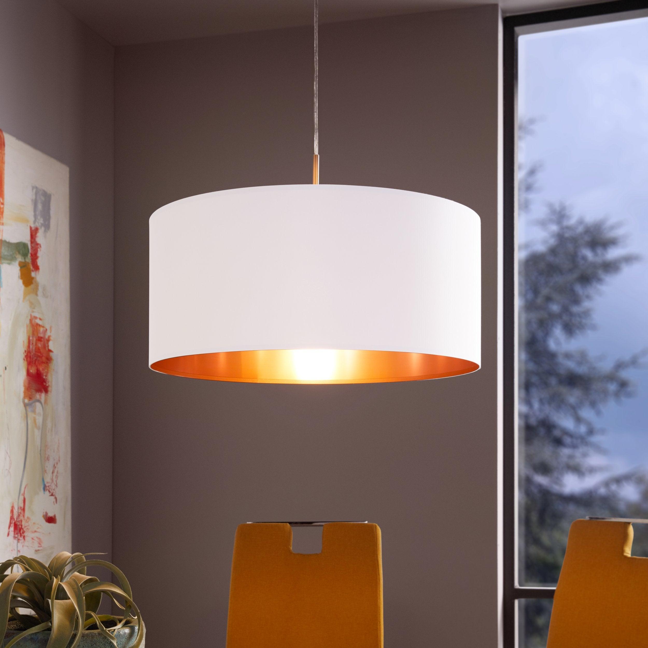 eglo pasteri white fabric copper ceiling pendant 53cm