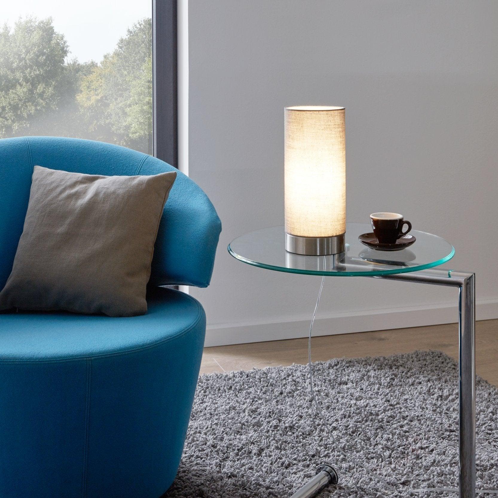 eglo pasteri nickel grey fabric cylindrical table lamp