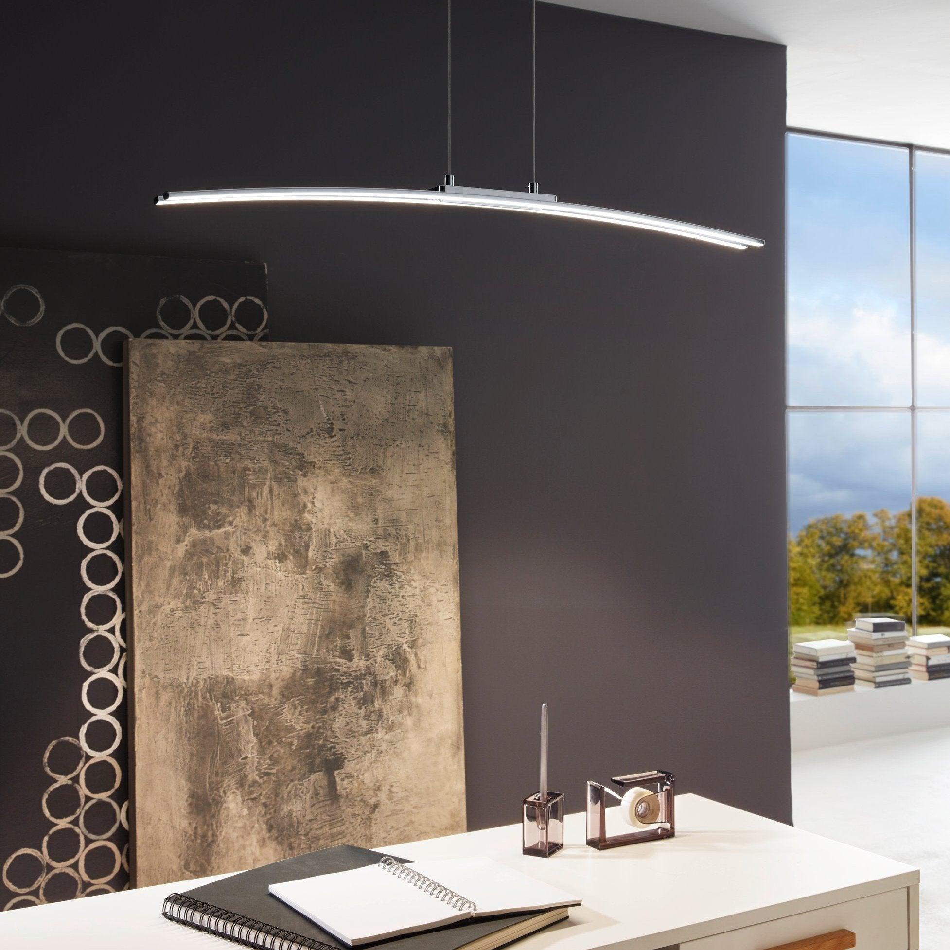 eglo lasana led chrome curved ceiling pendant living room image