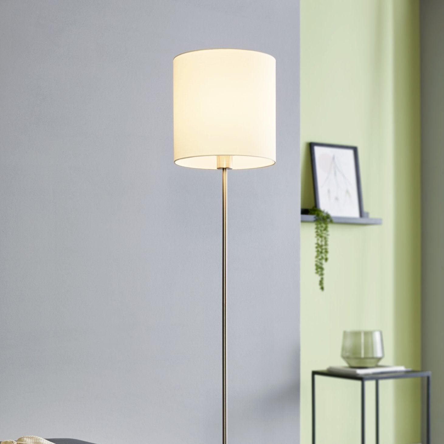 eglo pasteri nickel floor lamp with white fabric shade living room image