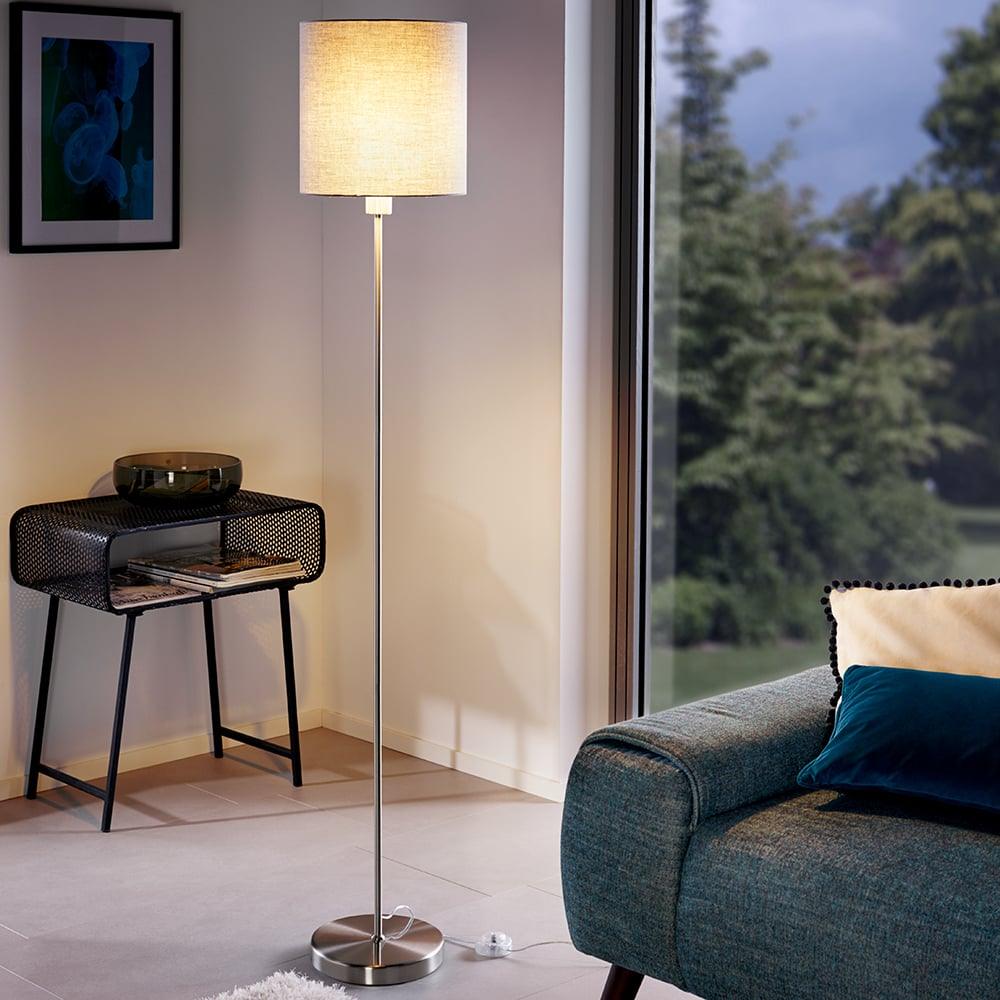 eglo pasteri nickel floor lamp with grey fabric shade