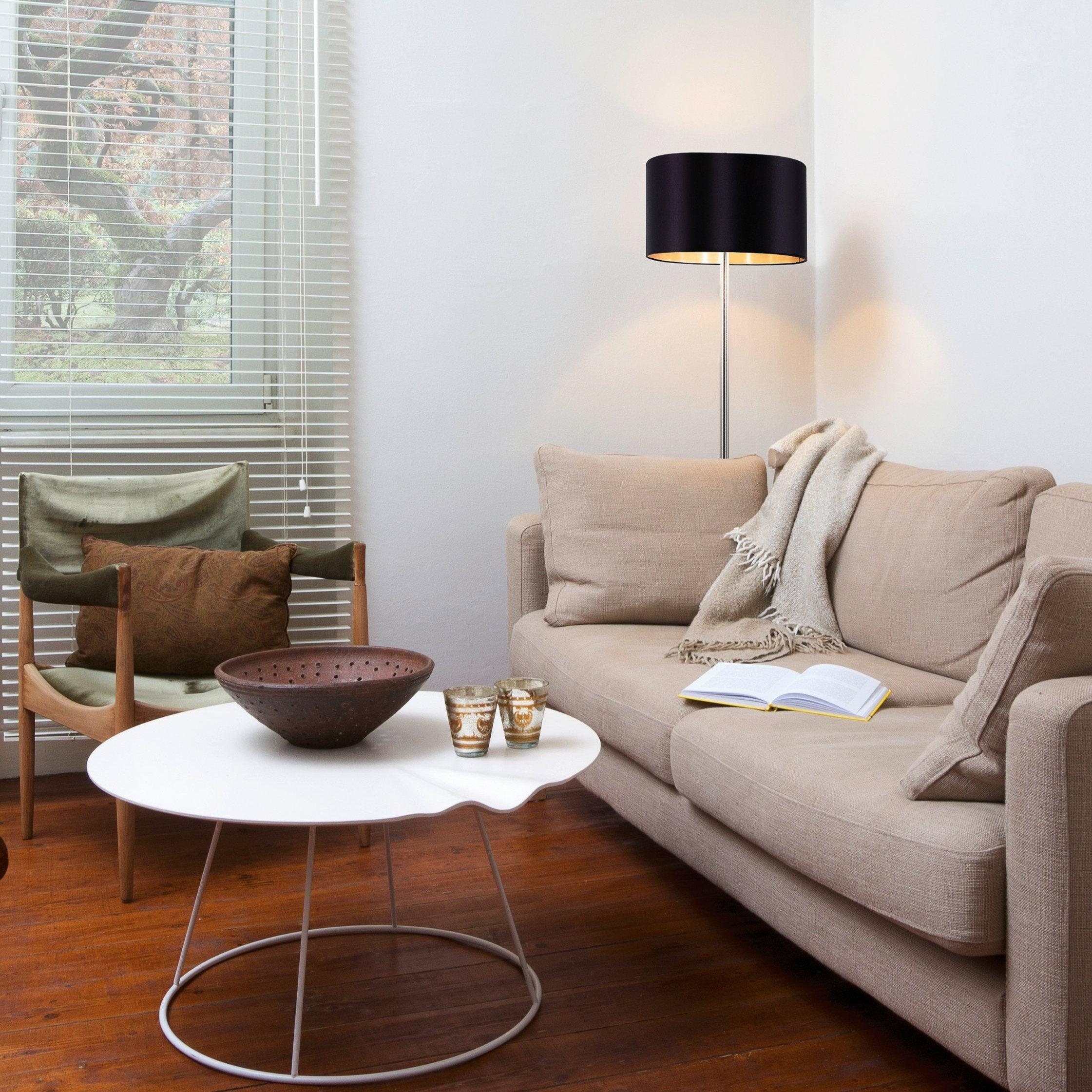 eglo maserlo nickel floor lamp with black gold fabric shade