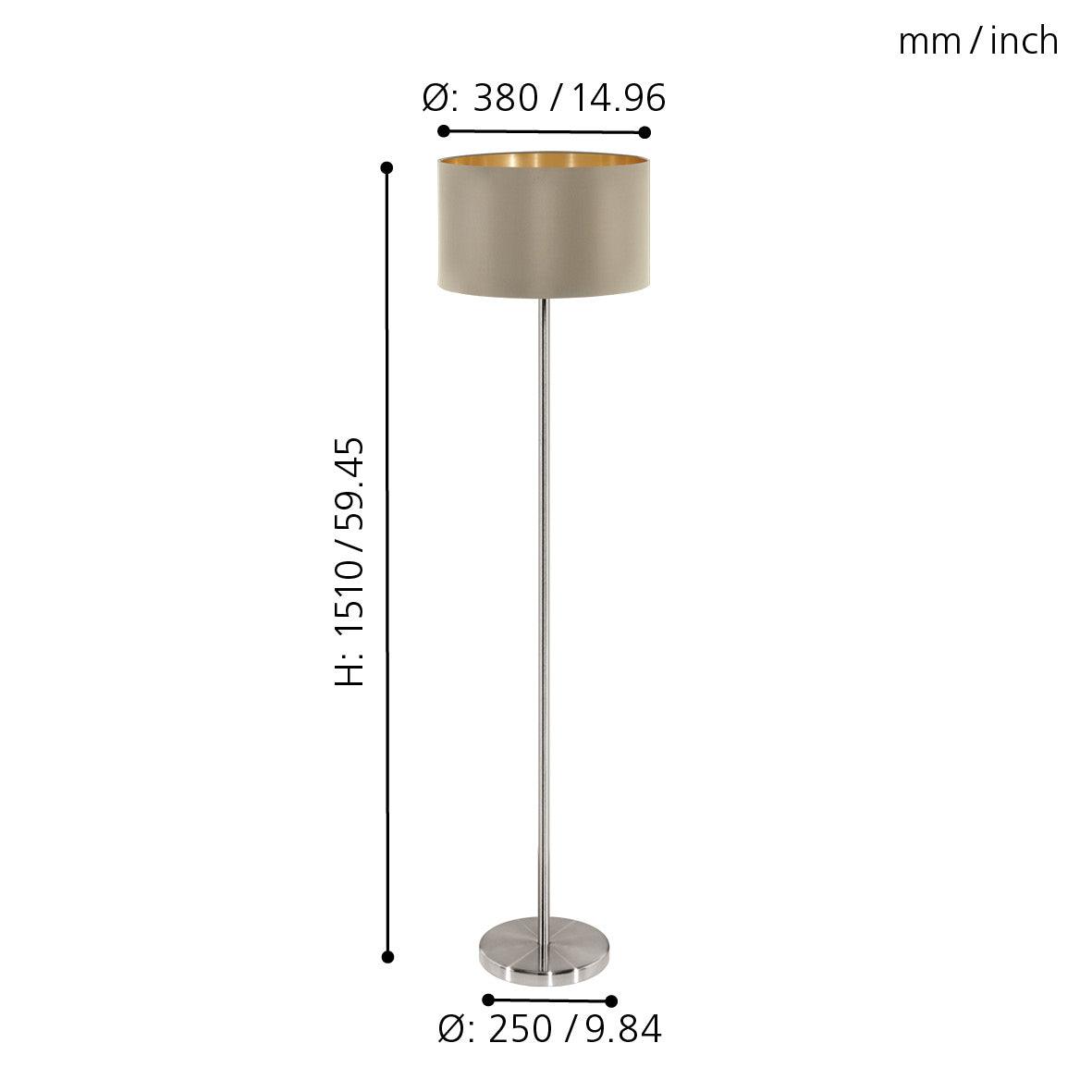 eglo maserlo nickel floor lamp with taupe gold fabric shade kitchen lighting