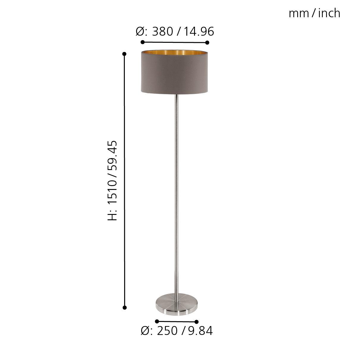 eglo maserlo nickel floor lamp with brown gold fabric shade kitchen lighting