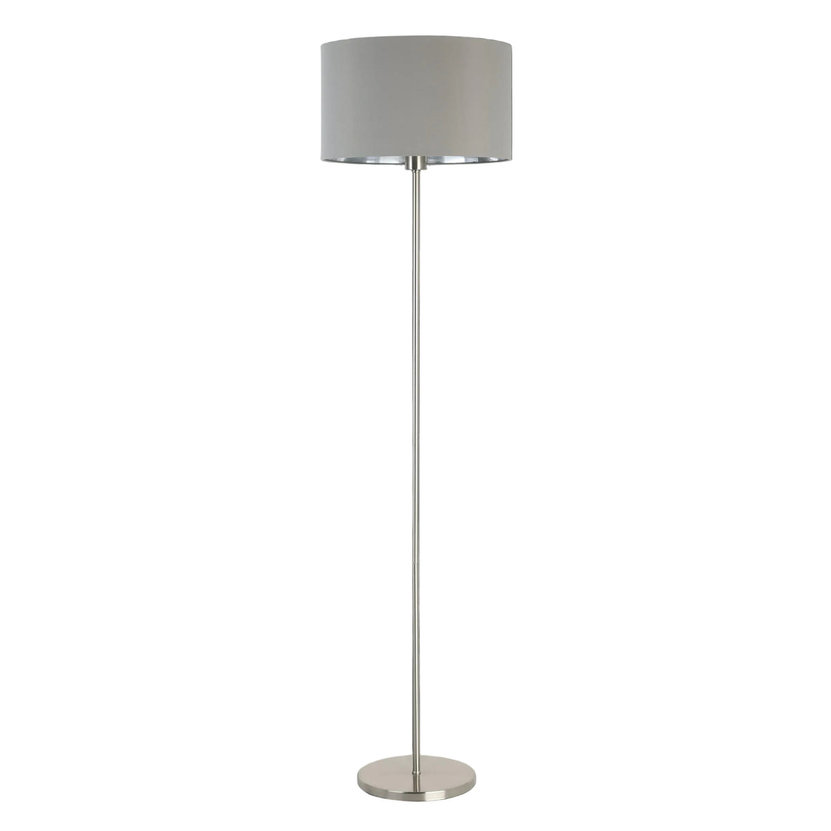 eglo maserlo nickel floor lamp with grey silver fabric shade living room image