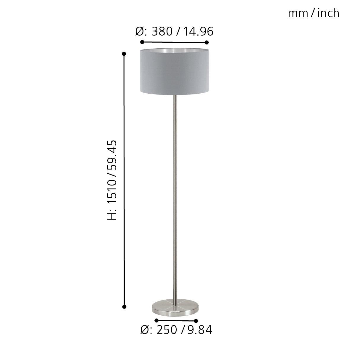 eglo maserlo nickel floor lamp with grey silver fabric shade kitchen lighting