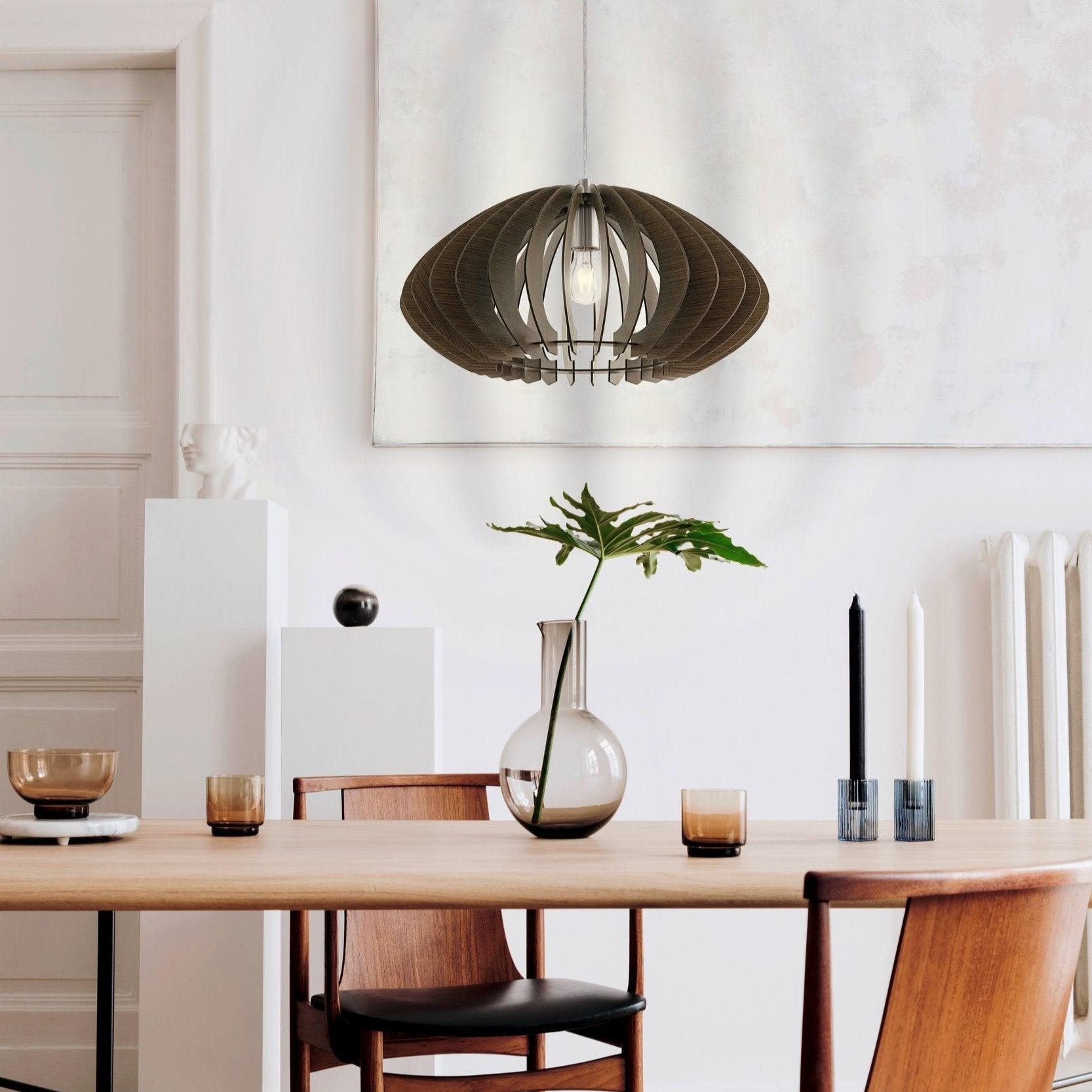eglo cossano 2 rounded dark wood slat ceiling pendant