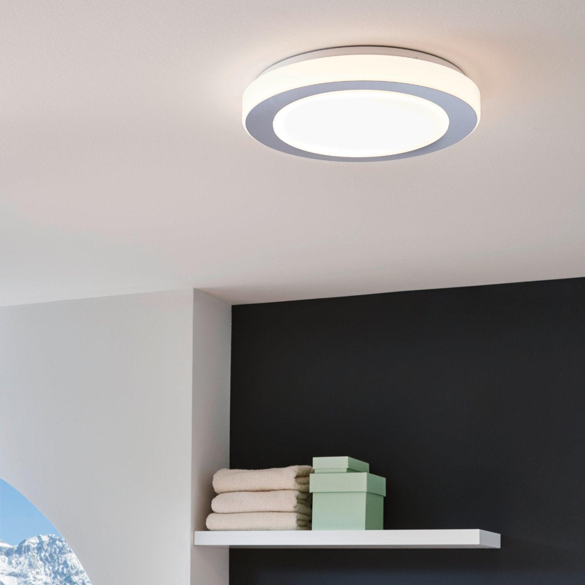 eglo led carpi round chrome ip44 flush light 38 5cm living room image