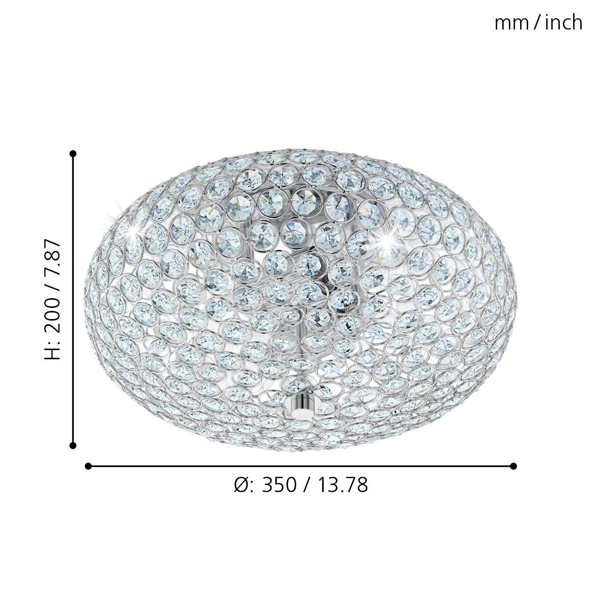 eglo clemente flush chrome clear glass crystals ceiling light 35cm living room close up