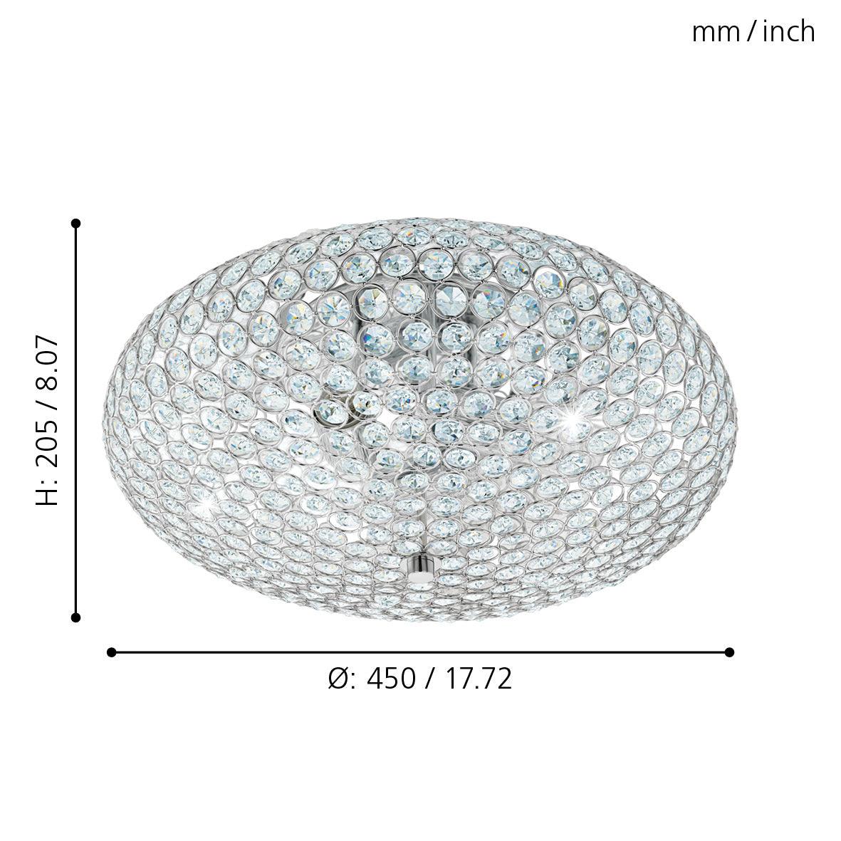 eglo clemente chrome clear glass crystals ceiling flush 45cm living room close up