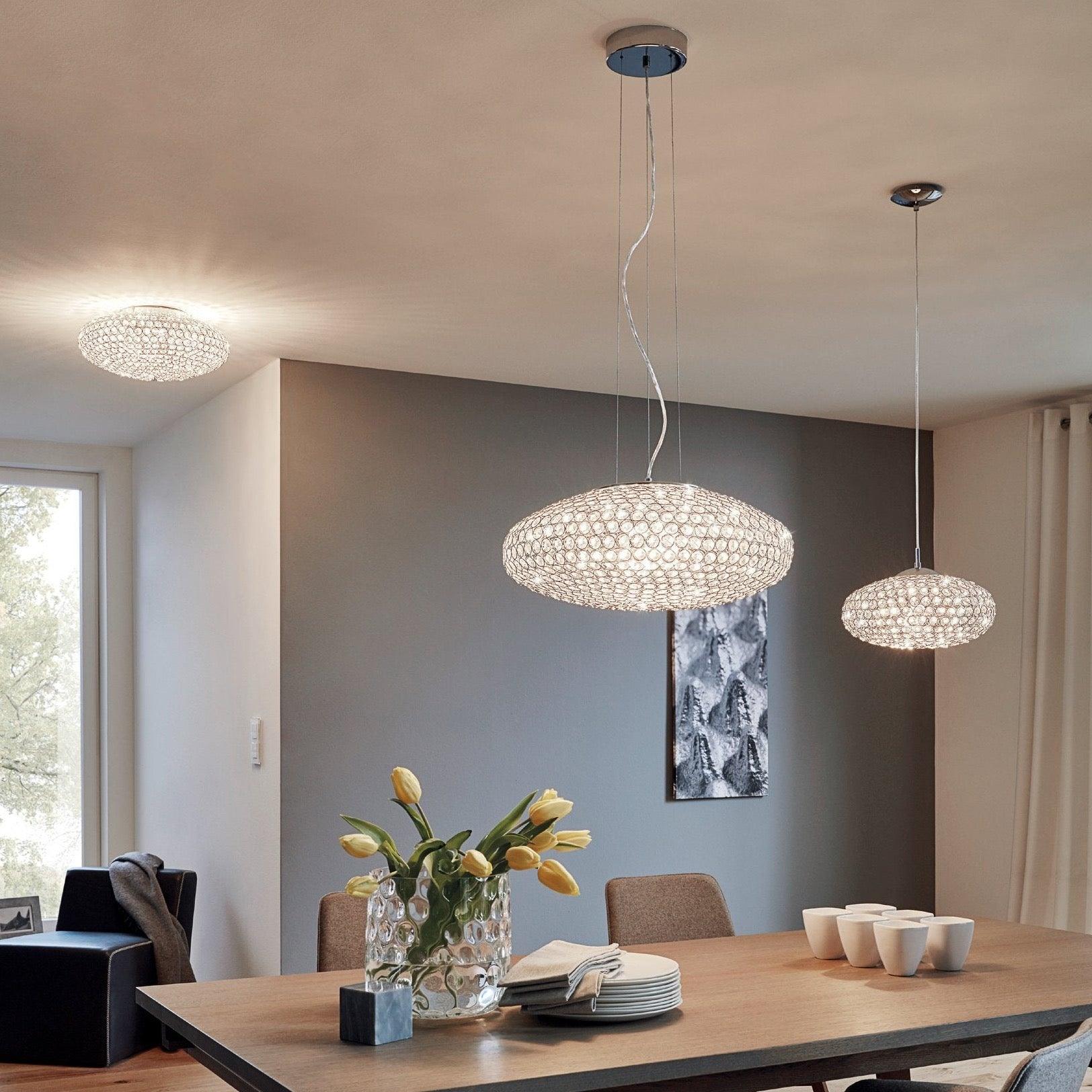 eglo clemente chrome clear glass crystals ceiling flush 45cm kitchen lighting