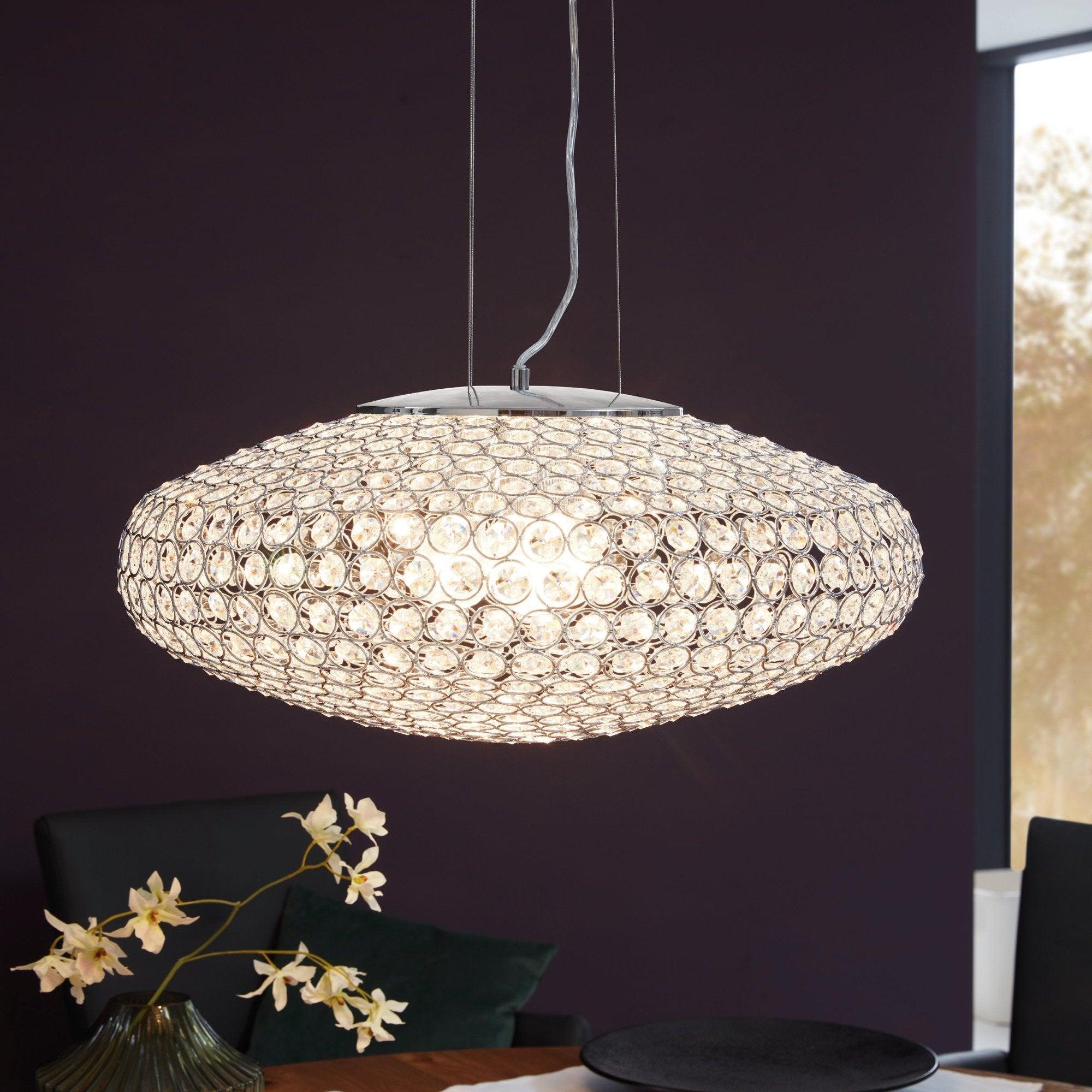 eglo clemente oval chrome clear glass crystal ceiling pendant 54cm