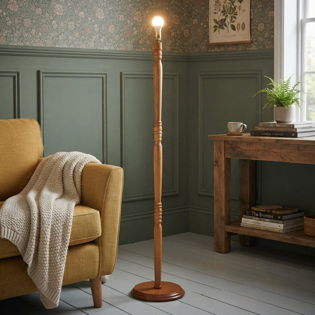Cherry Finish Wooden Floor Lamp-WAREHOUSE-40-240626