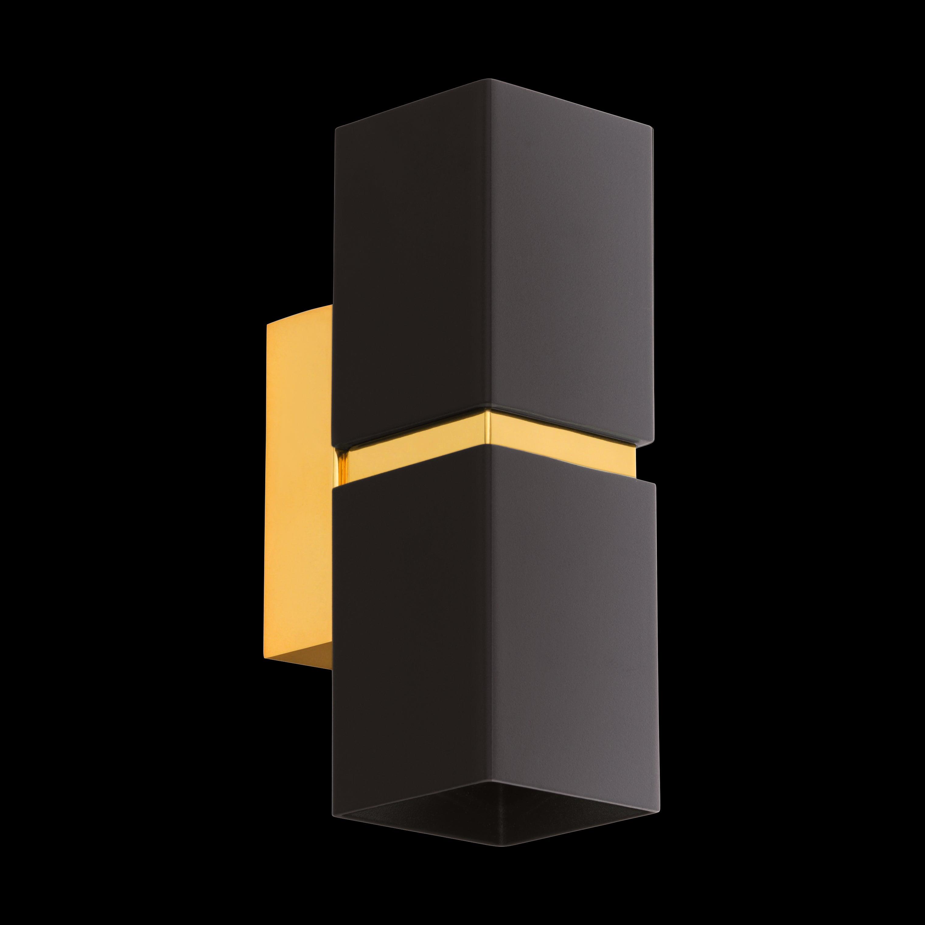 eglo passa black gold 2 light wall light living room close up
