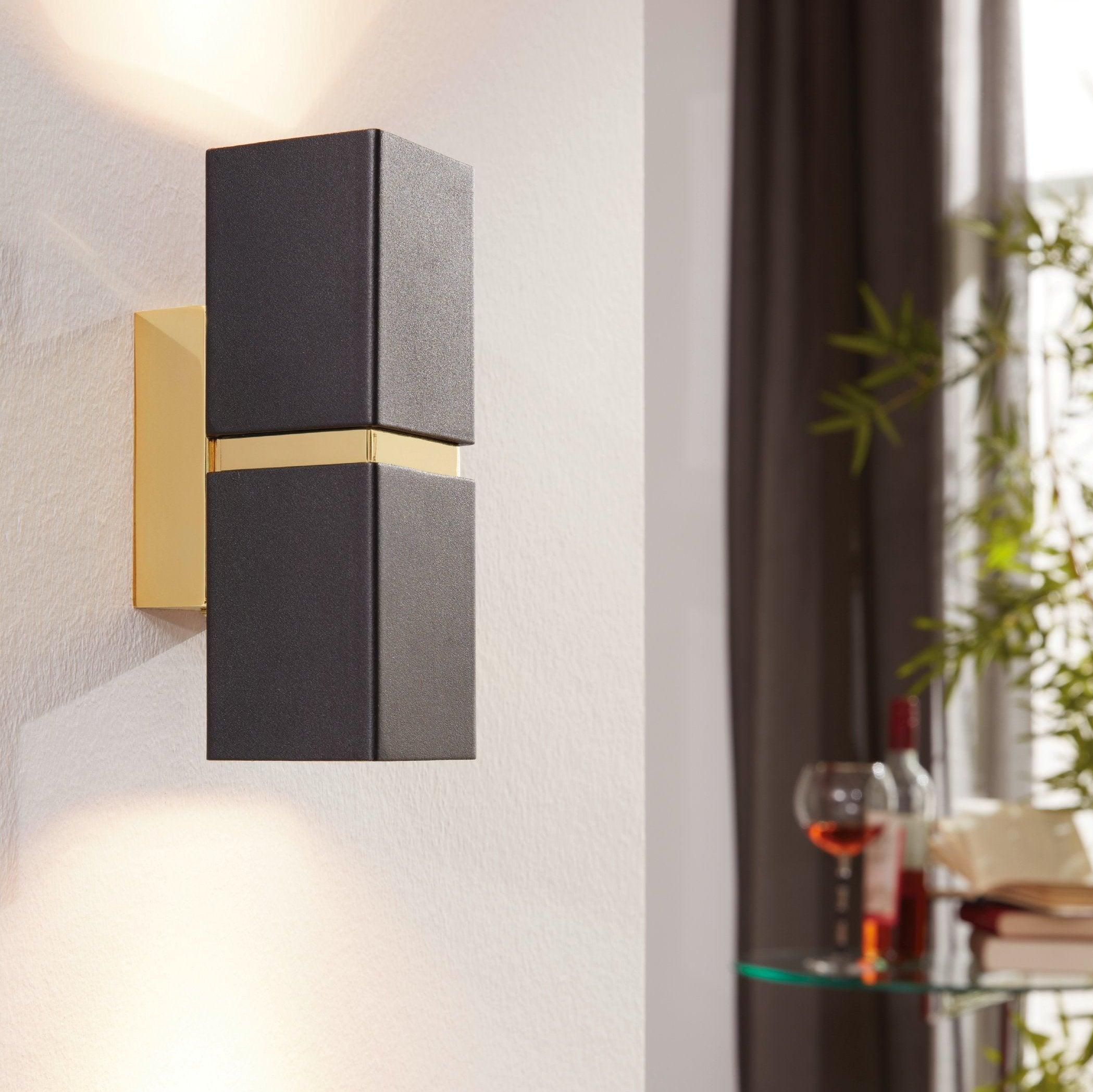 eglo passa black gold 2 light wall light living room image
