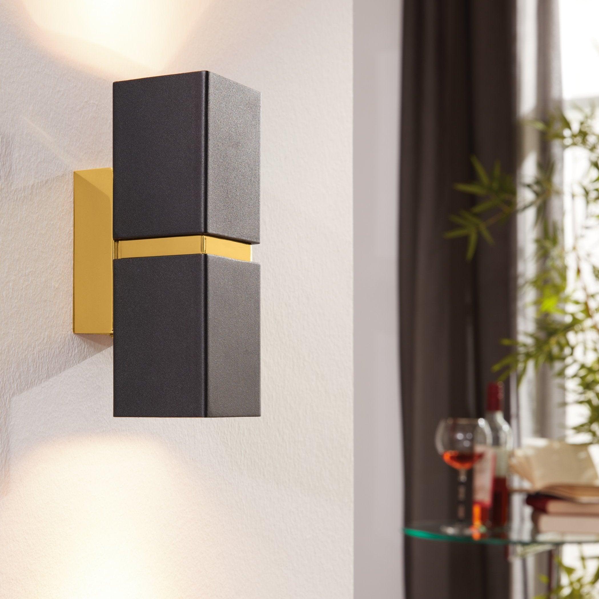 eglo passa black gold 2 light wall light