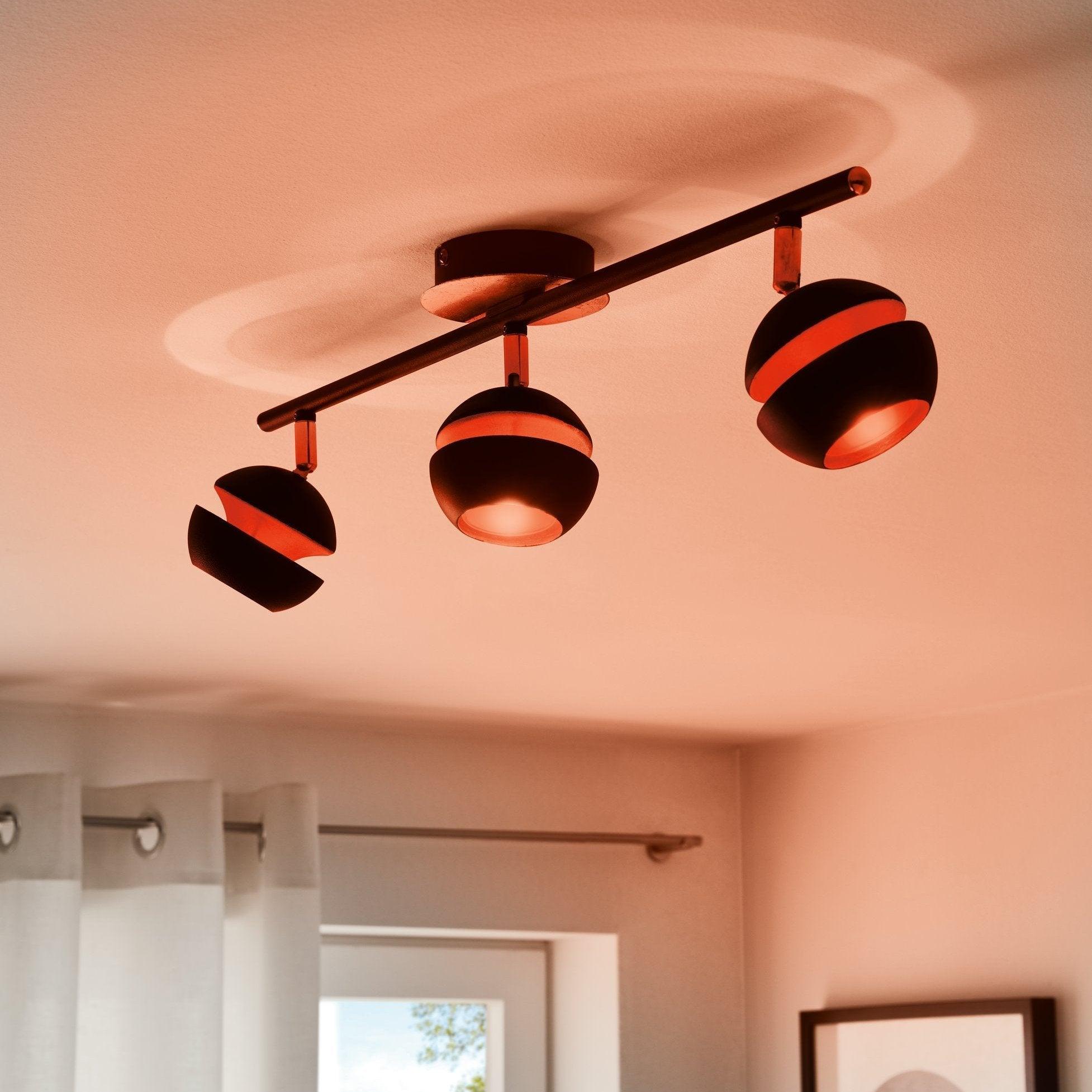 eglo nocito gold black 3 light bar spotlight living room close up