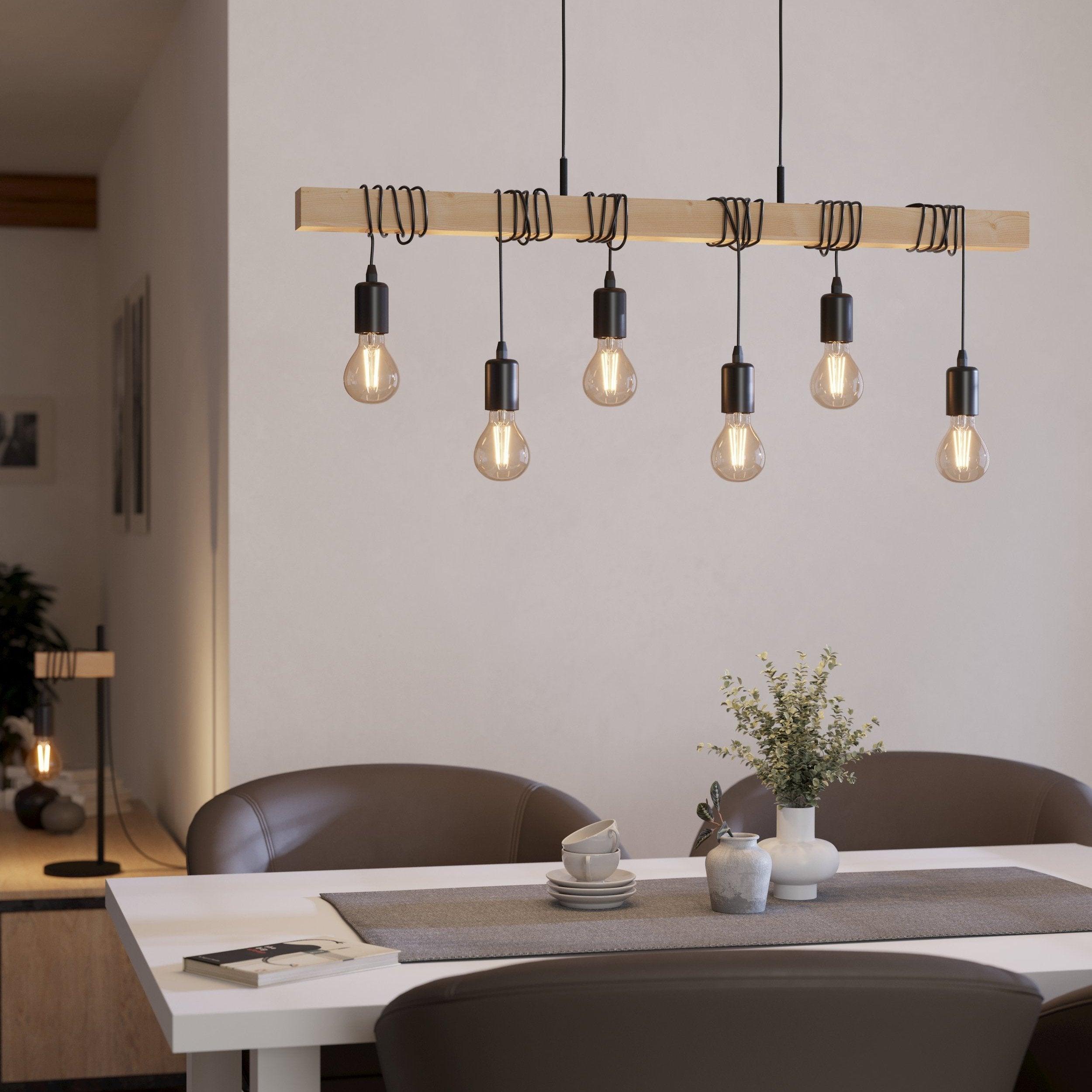 eglo townshend 6 light wooden beam ceiling pendant living room image
