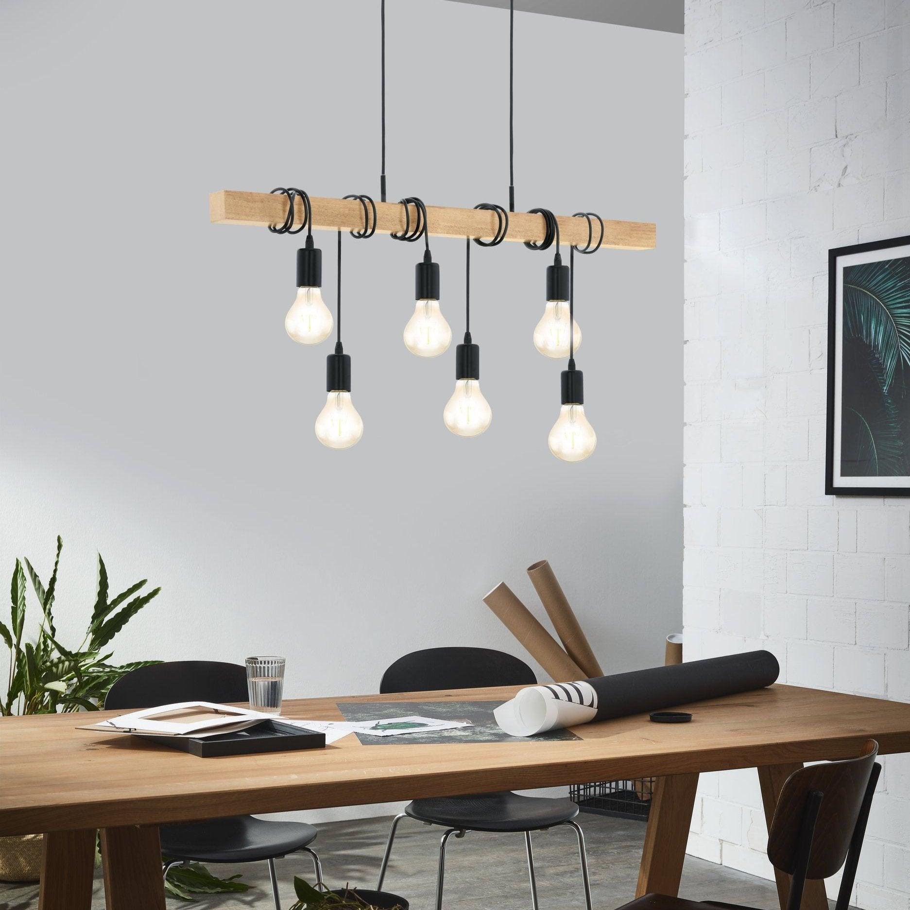 eglo townshend 6 light wooden beam ceiling pendant