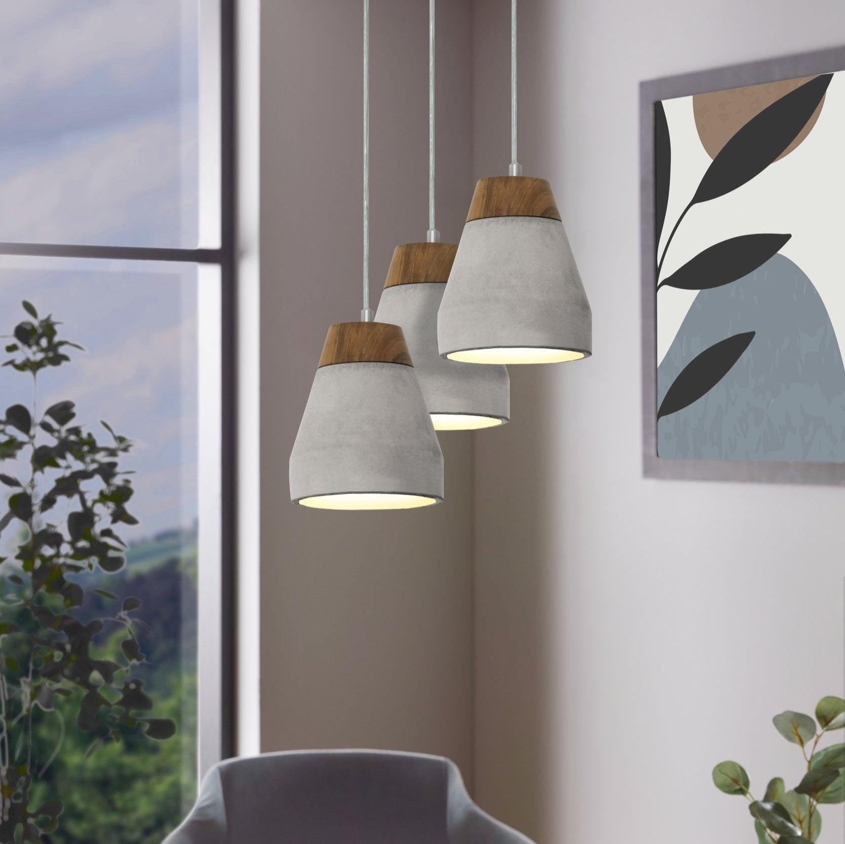eglo tarega concrete wood lampshade ceiling pendant living room image