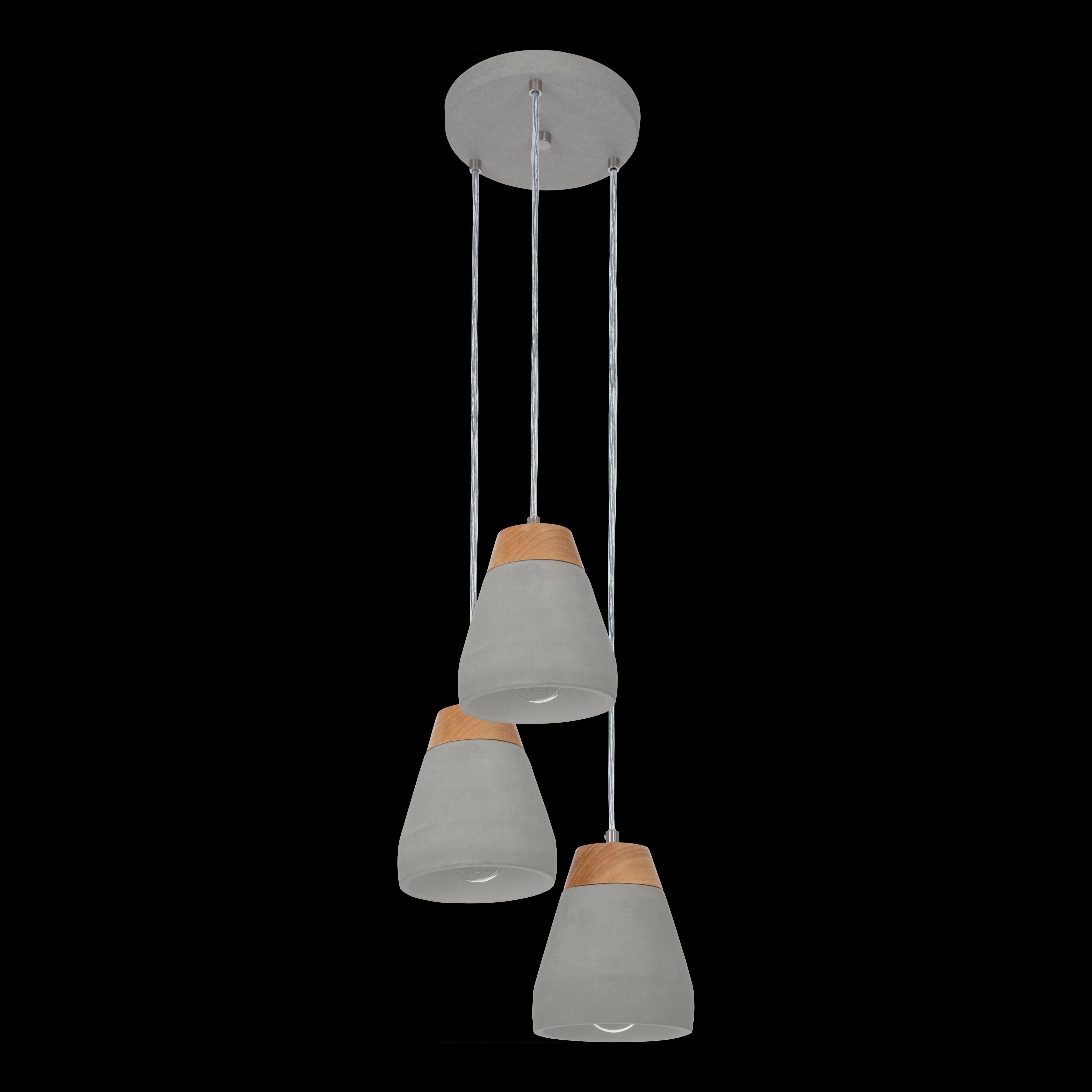 eglo tarega concrete wood 3 light lampshade ceiling pendant living room close up
