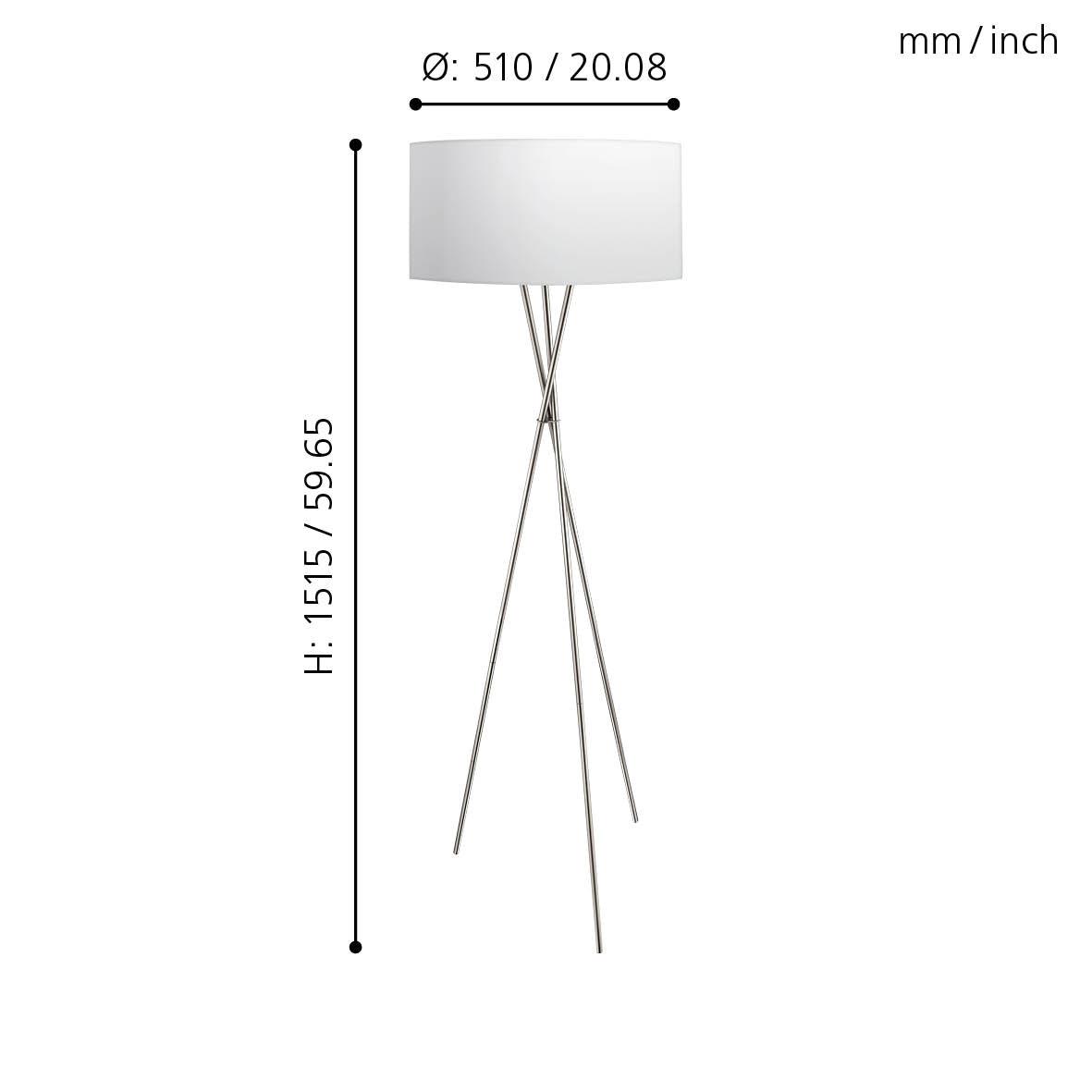 eglo fondachelli nickel tripod floor lamp fabric white silver shade living room close up