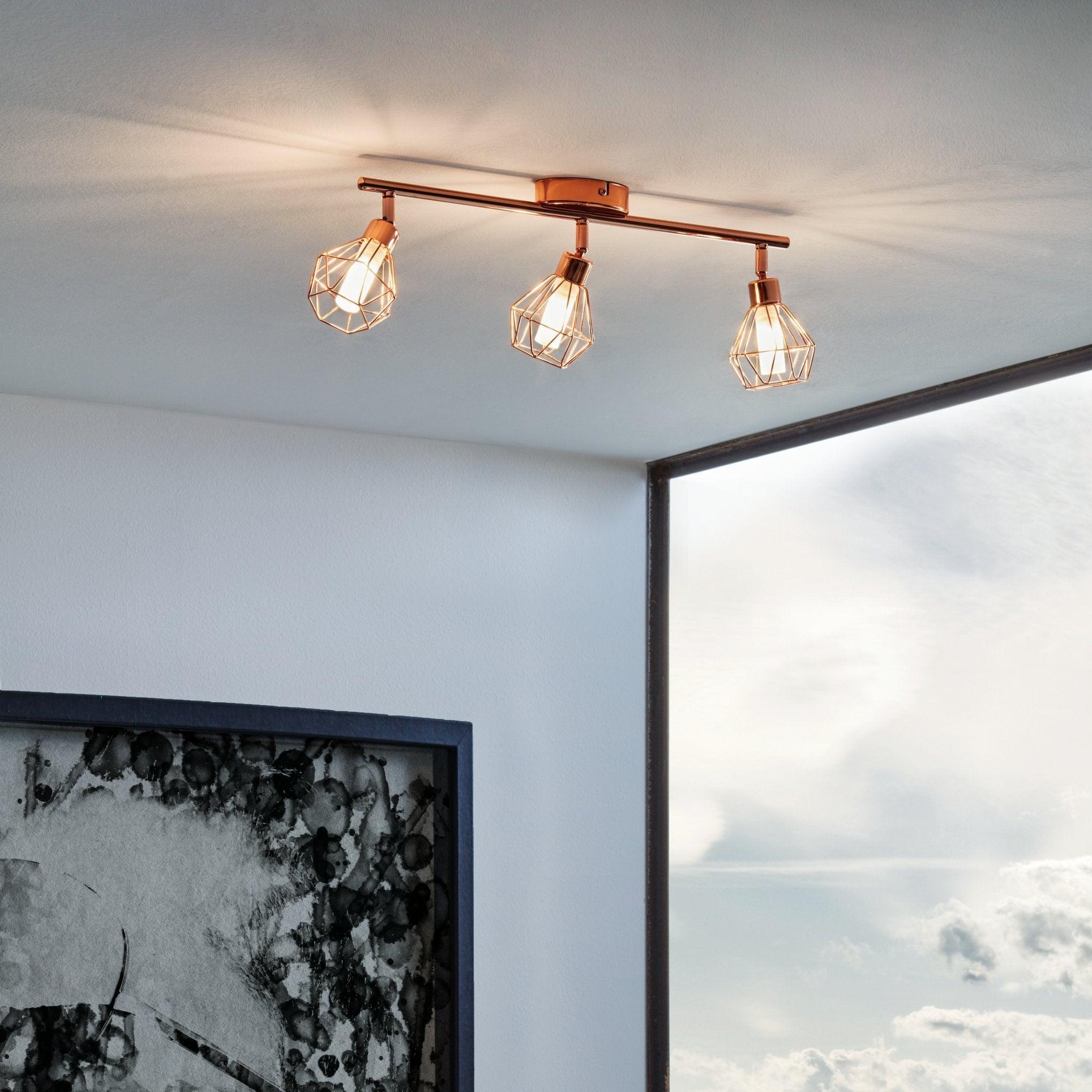 eglo zapata copper wire caged 3 light bar spotlight