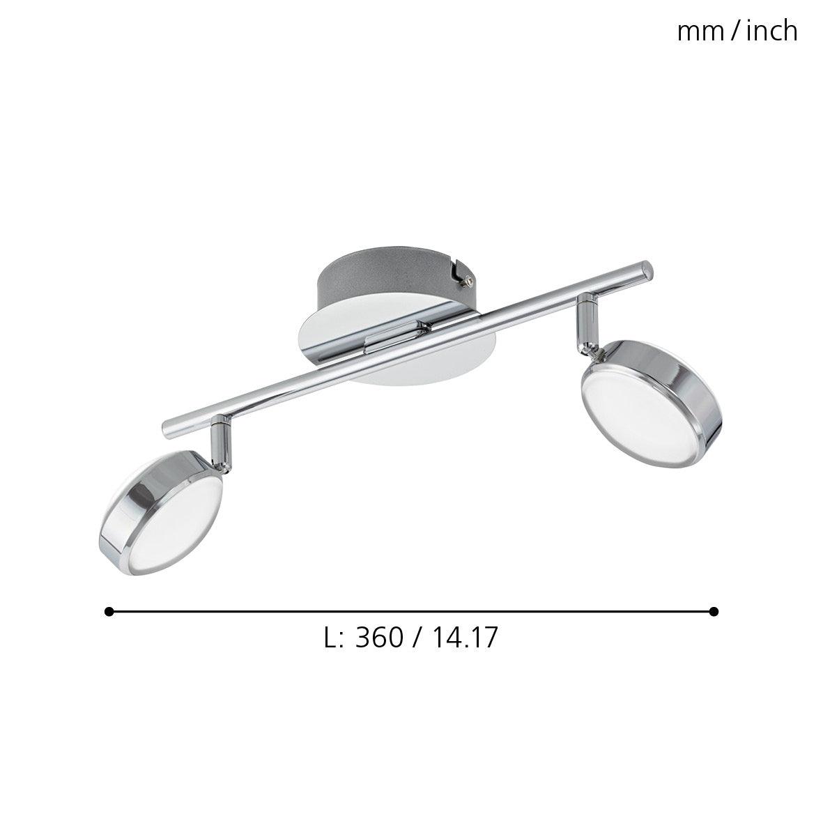 eglo salto chrome led 2 light bar spotlight living room close up