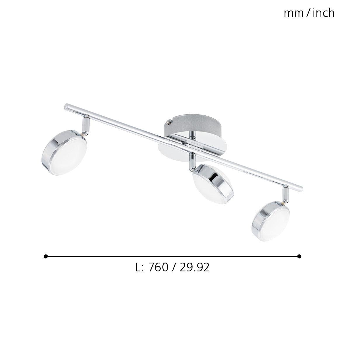 eglo salto chrome led 3 light bar spotlight living room close up