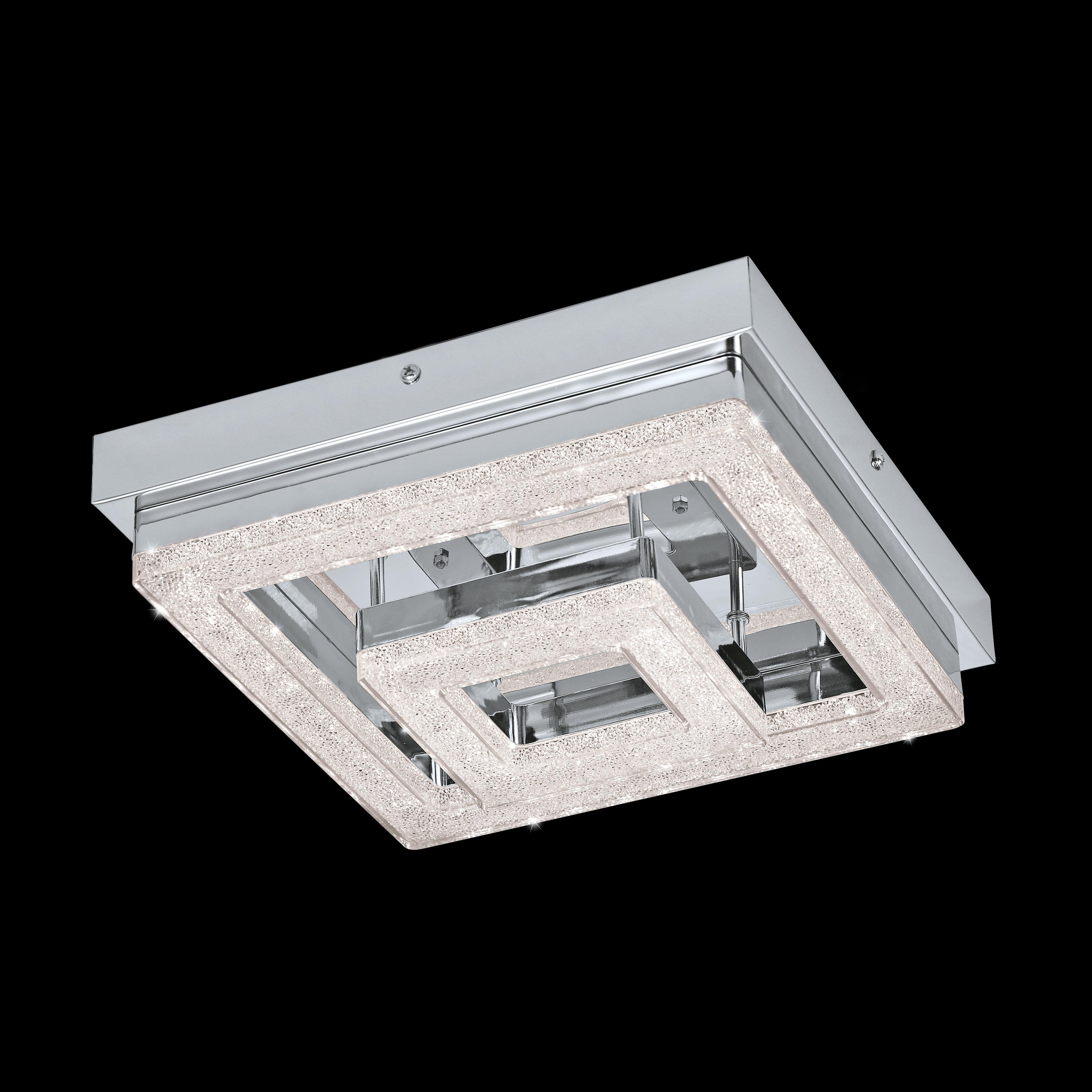 eglo fradelo led chrome glass crystal square flush ceiling light 26cm living room image
