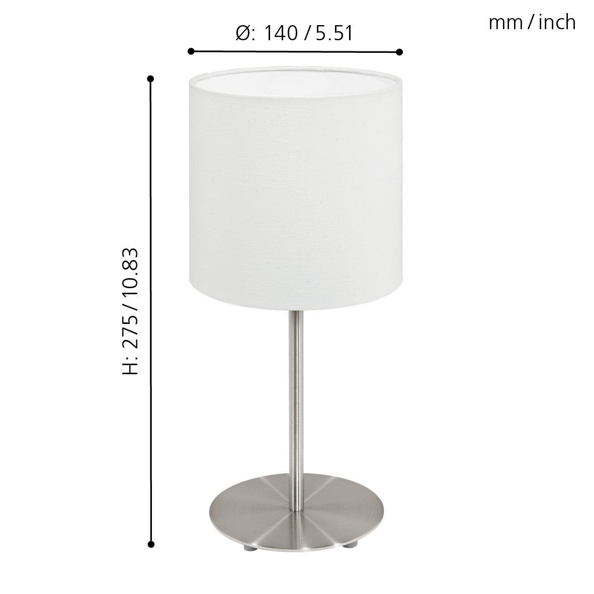 eglo pasteri nickel table lamp white shade living room close up