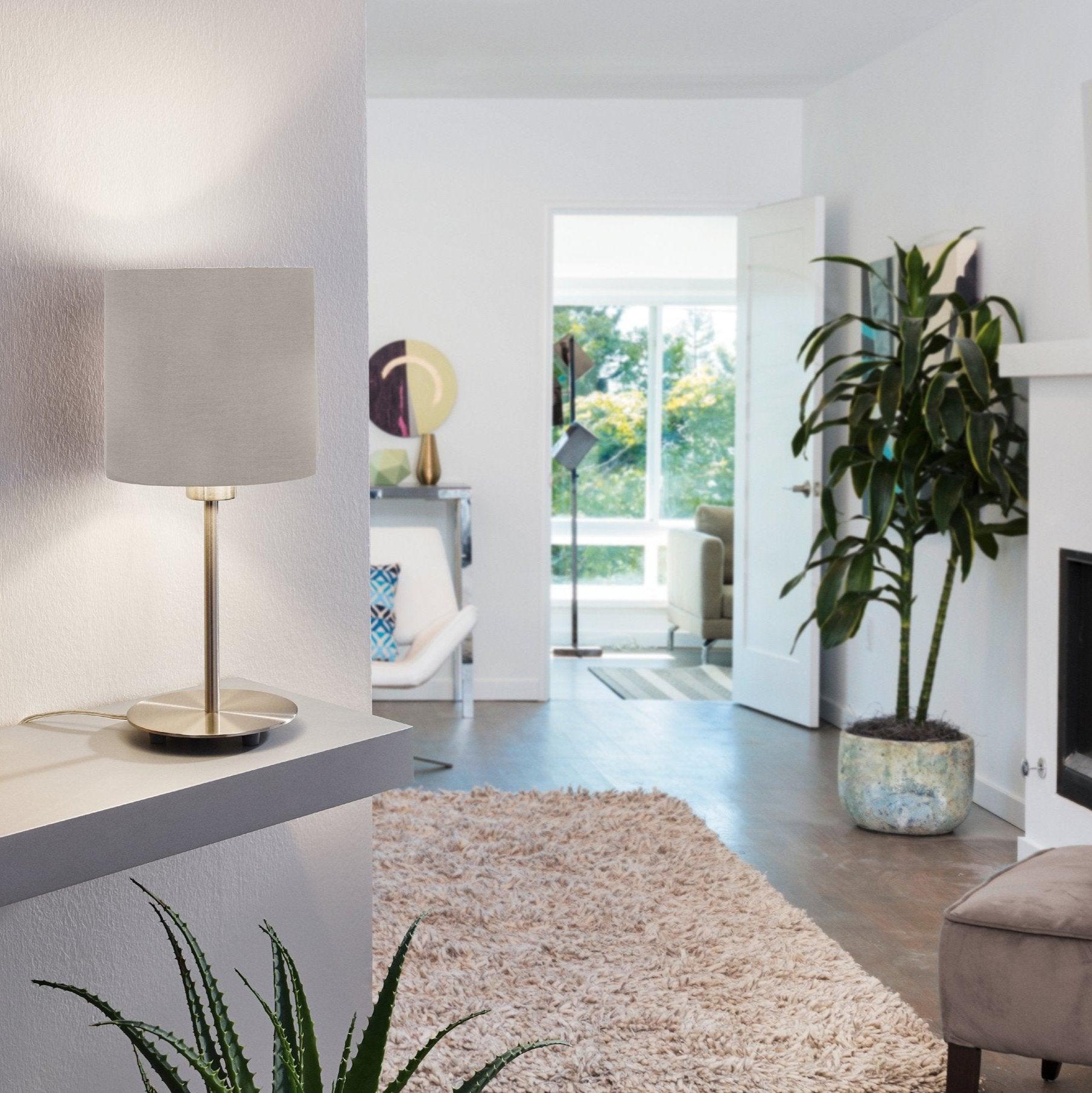 eglo pasteri nickel table lamp taupe shade living room image