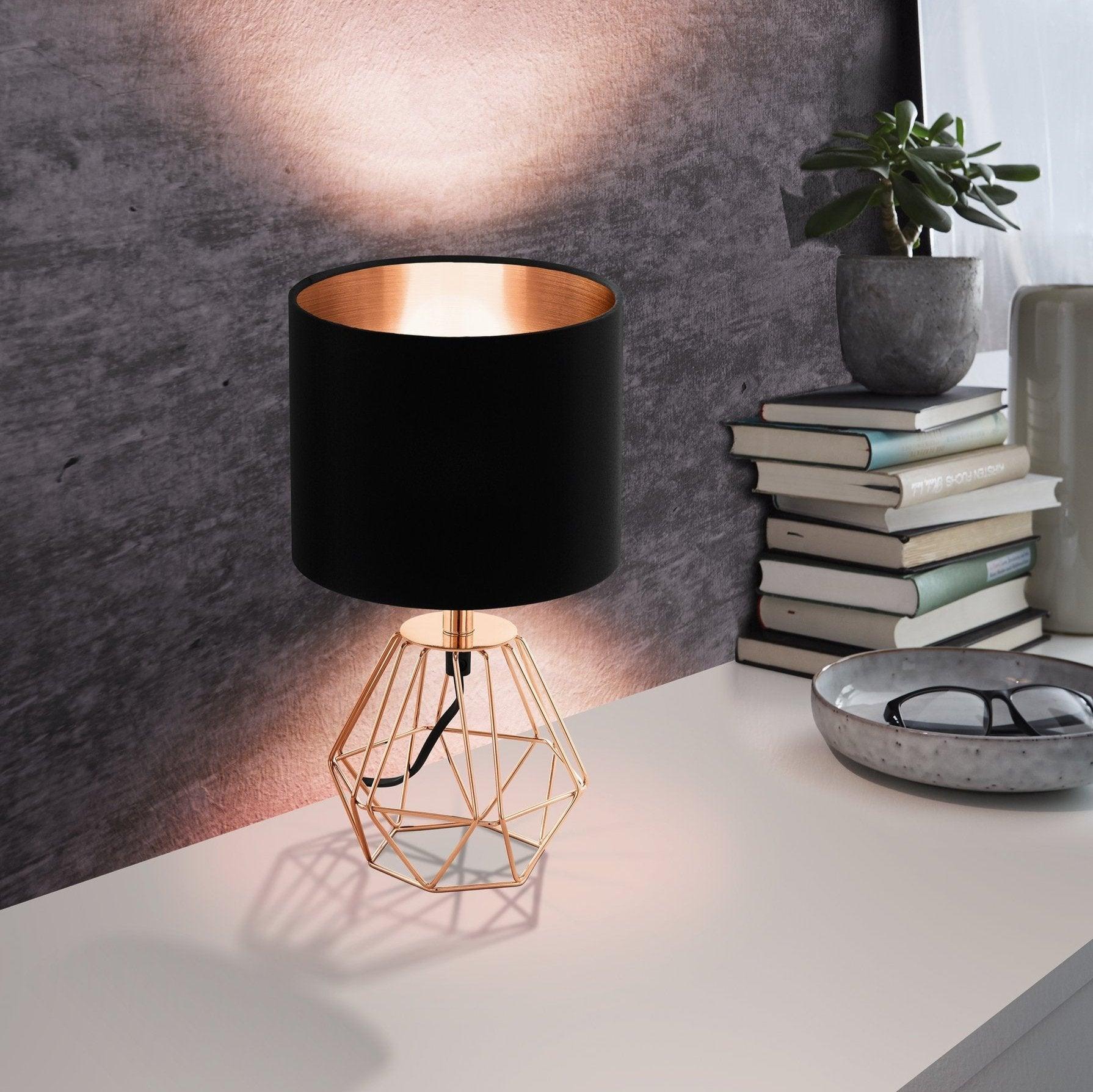 Eglo Carlton 2 Copper Gaged Table Lamp - Black Shade-WAREHOUSE-40-200326