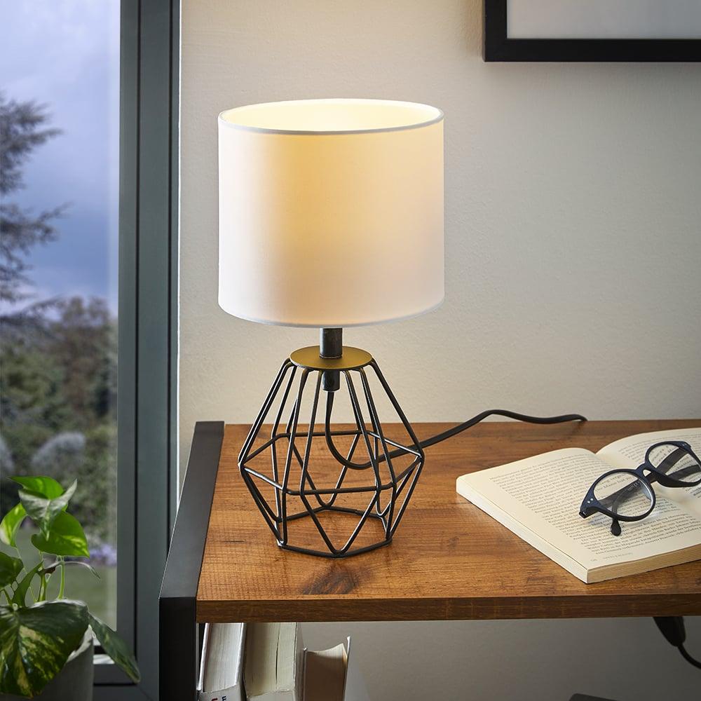 eglo carlton 2 black gaged table lamp white shade