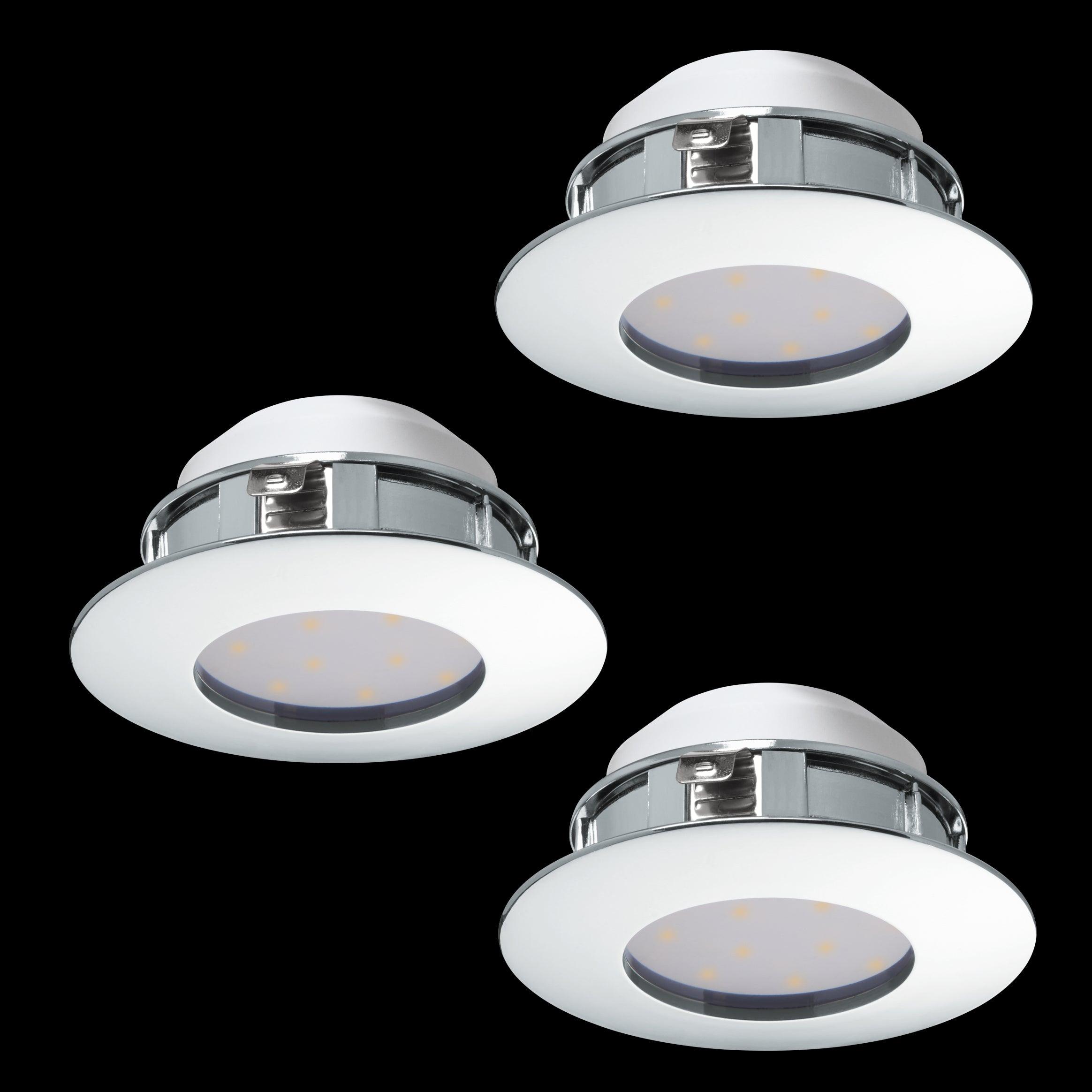 eglo pineda set of 3 chrome led recessed downlights 7 8cm