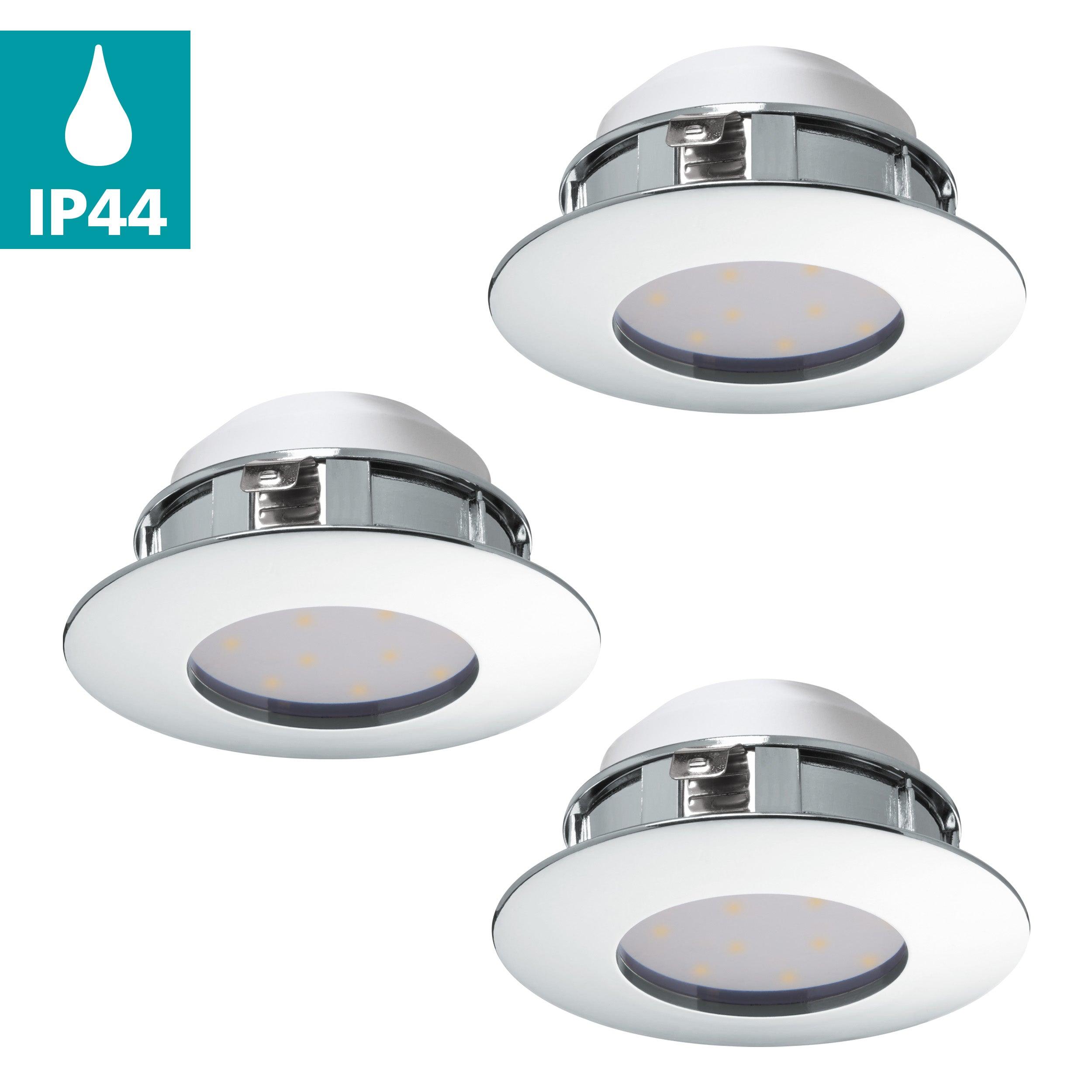 eglo pineda set of 3 chrome led recessed downlights 7 8cm living room close up