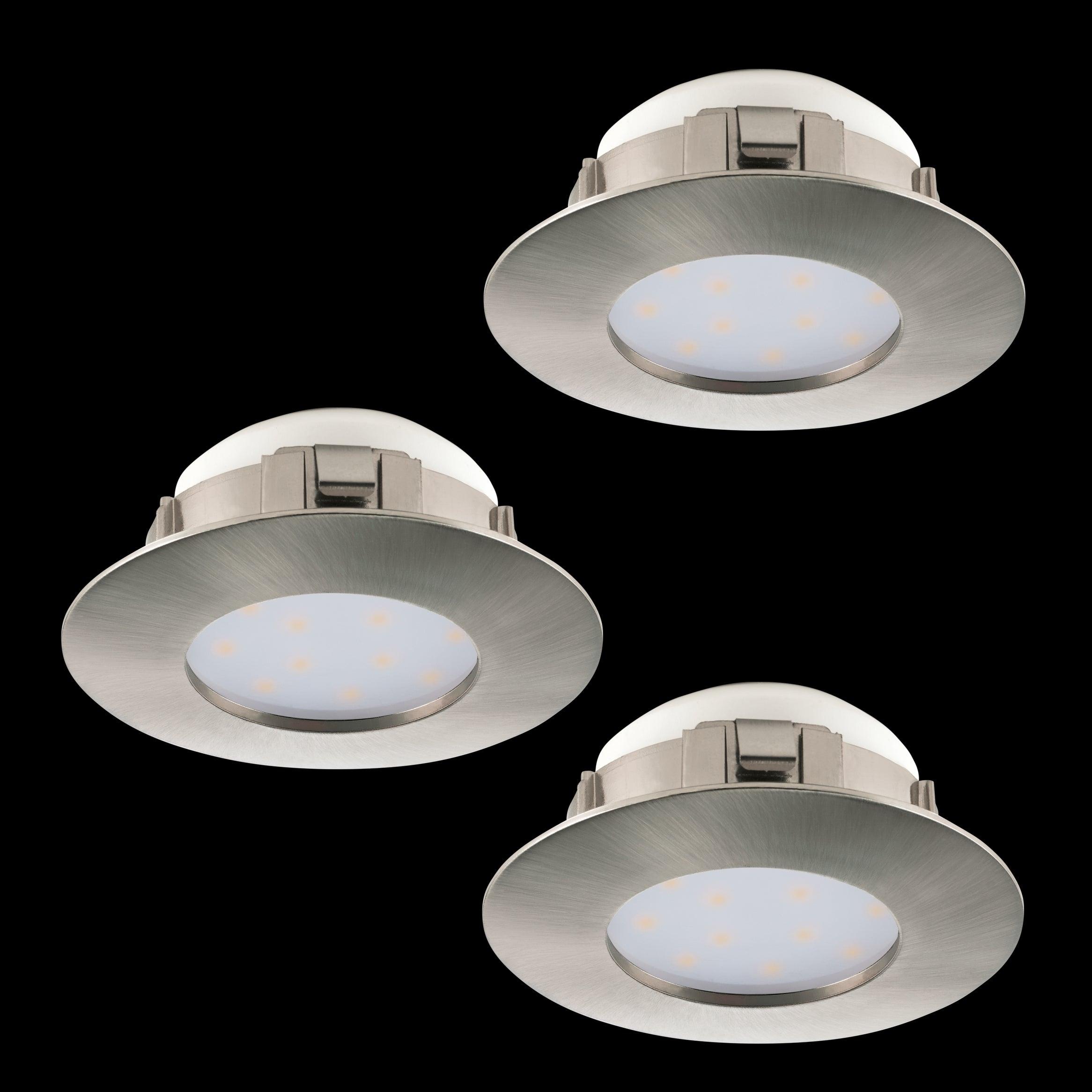 eglo pineda set of 3 led nickel recessed downlights 7 8cm living room image