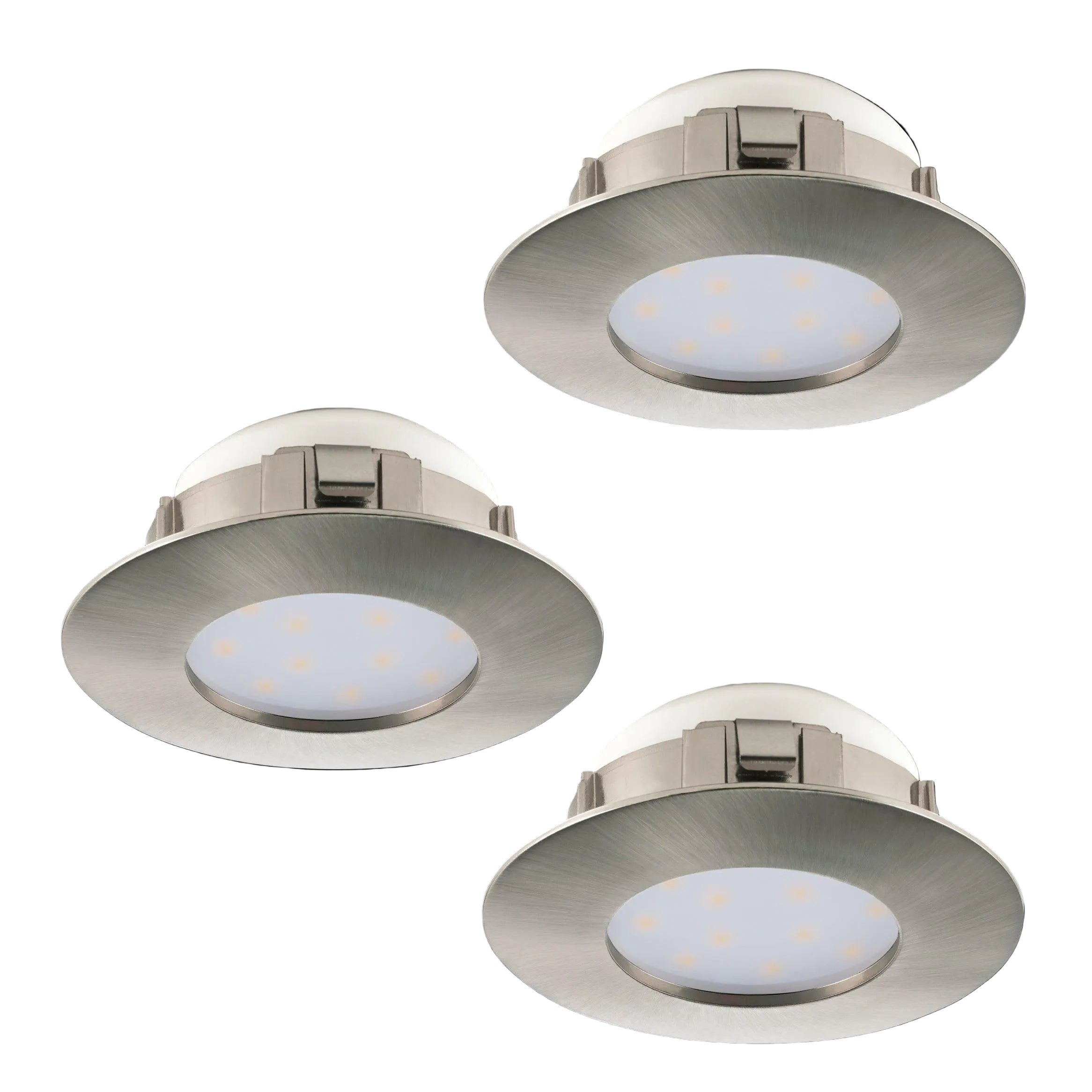 eglo pineda set of 3 led nickel recessed downlights 7 8cm living room image