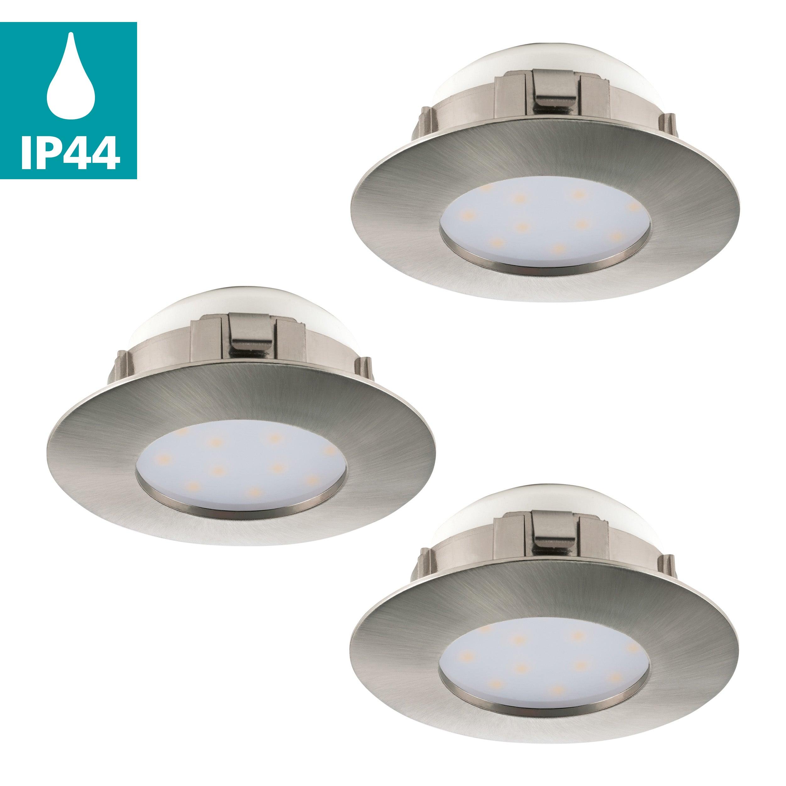 eglo pineda set of 3 led nickel recessed downlights 7 8cm living room close up